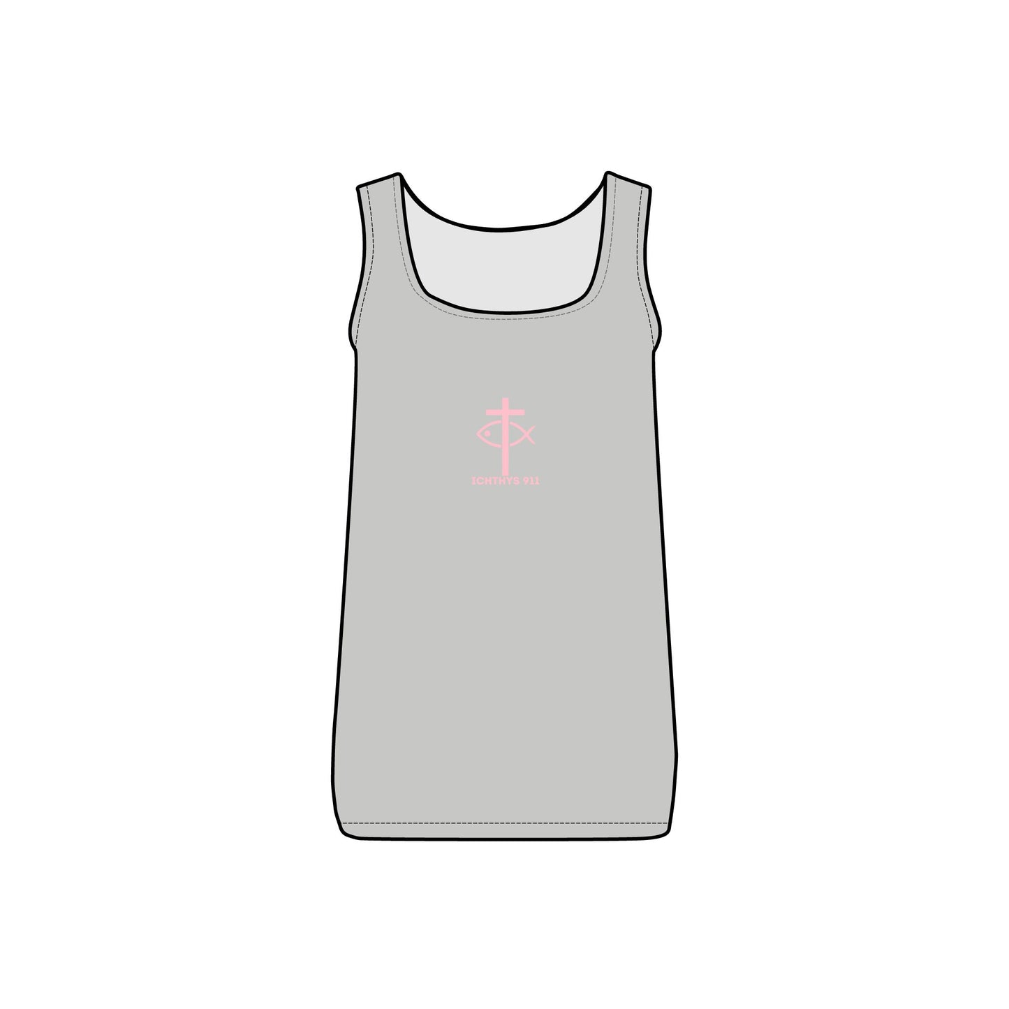 ICHTHYS 911 - Pink Font - "Dressed in Grace, Covered in Faith" - Comfortable Women's Micro Ribbed Tank with Inspirational Design - Slim fit - Featuring exclusive ICHTHYS 911 Logo