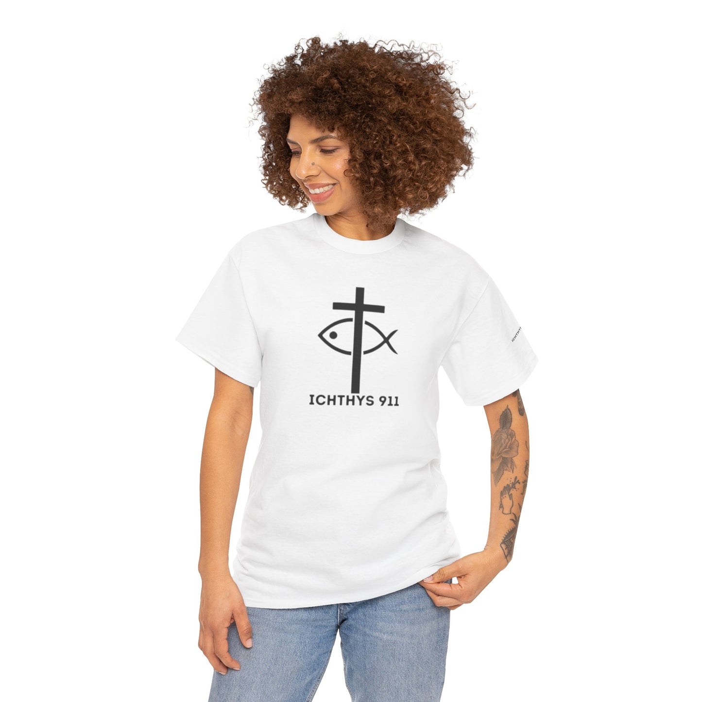 Authentic Design - Unisex T-Shirt - Heavy Cotton T-Shirt - Jesus Fish - Men's T-Shirt - Women T-Shirt Christian Faith - Unisex Clothing - ICHTHYS 911