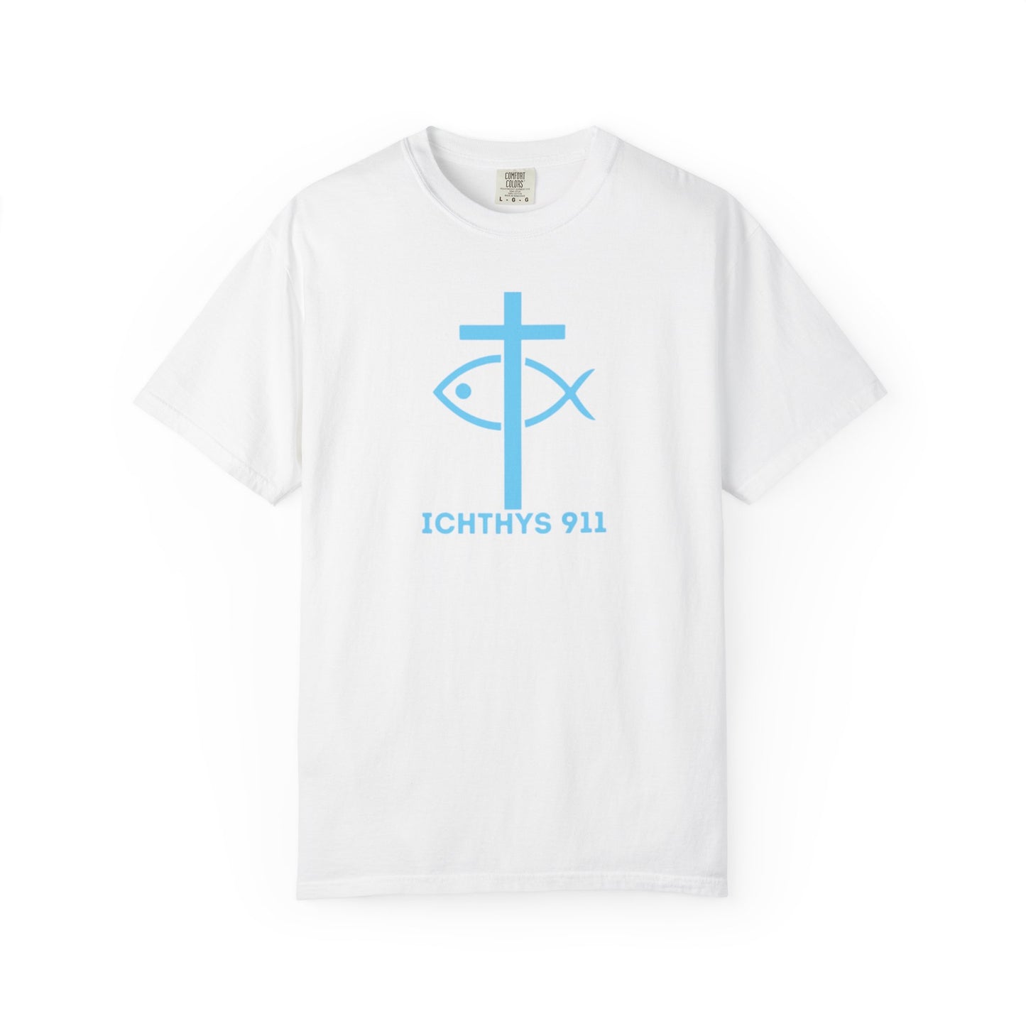Authentic - Christian Streetwear T-Shirt – Jesus Gym & Faith Fashion, Unisex Garment-Dyed T-Shirt Blue Font - ICHTHYS 911