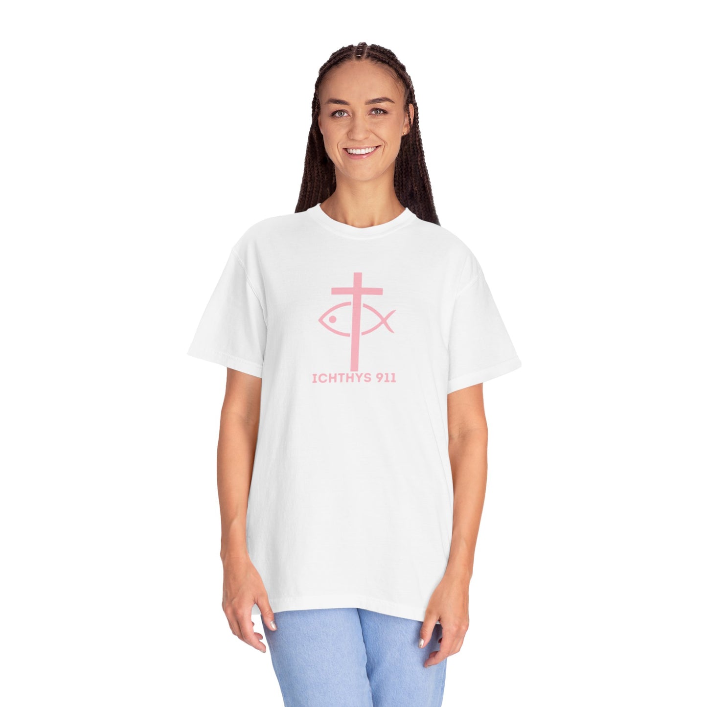 Faith, Hope, & Love - Pink font - Unisex Garment Dyed T-Shirt - 100% US Cotton - Men T-Shirt - Christian Women Tee - Faith-Inspired Shirt - Christian Fashion - Wear Your Faith - Additional Colors Added