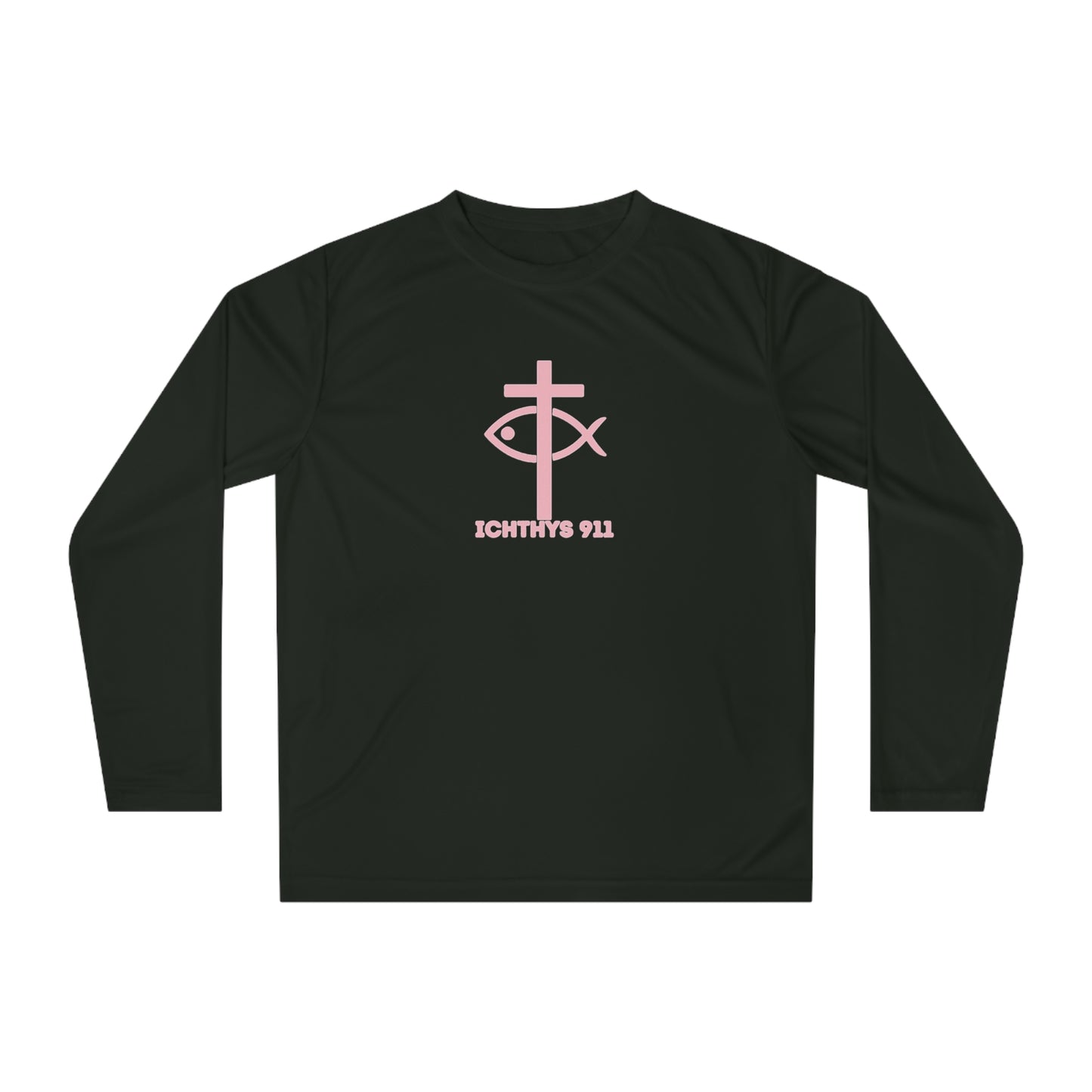 ICHTHYS 911 "Faith & Strength" - Unisex Performance Long Sleeve- Christian Activewear - Men - Women - 100% Moisture-Wicking Poly - UPF30+ Sun Protection