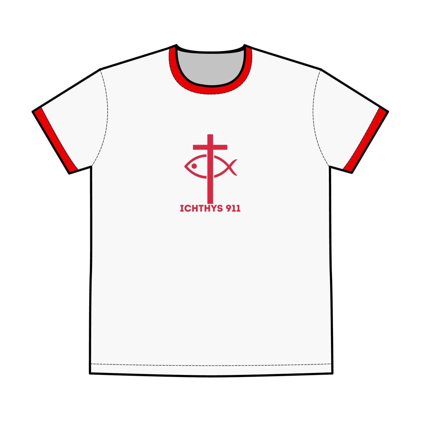 ICHTHYS 911 Red Font "Faith, Hope, & Love" - Unisex T-Shirt - Men T-Shirt - Christian Women Tee - Faith-Inspired Shirt - Christian Fashion - Wear Your Faith