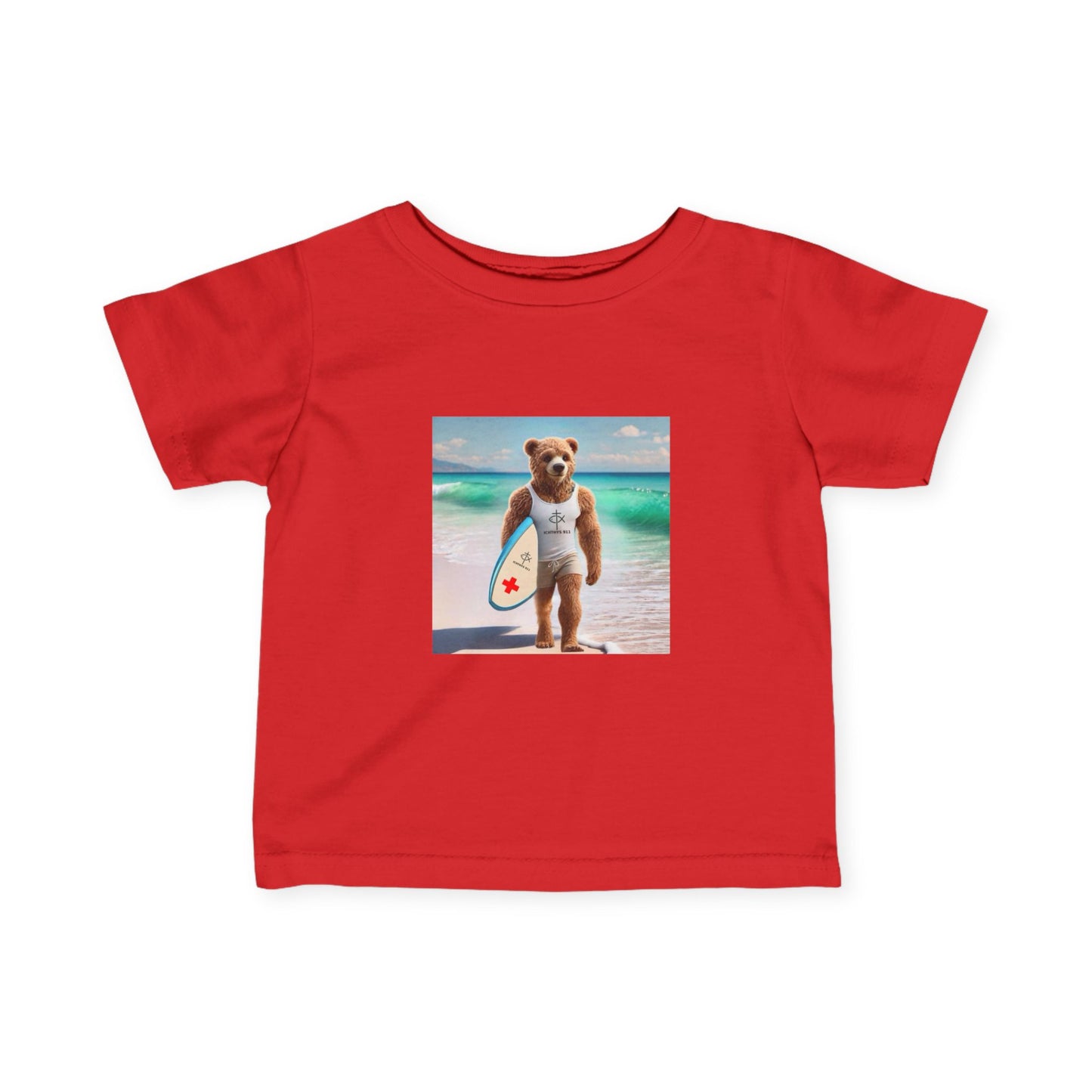 ICHTHYS 911 "Surf Bear" - Cute Surf Bear Infant Tee - Perfect for Beach Days & Summer Fun - Family Matching Shirts - See All Sizes - Adult to Infant-