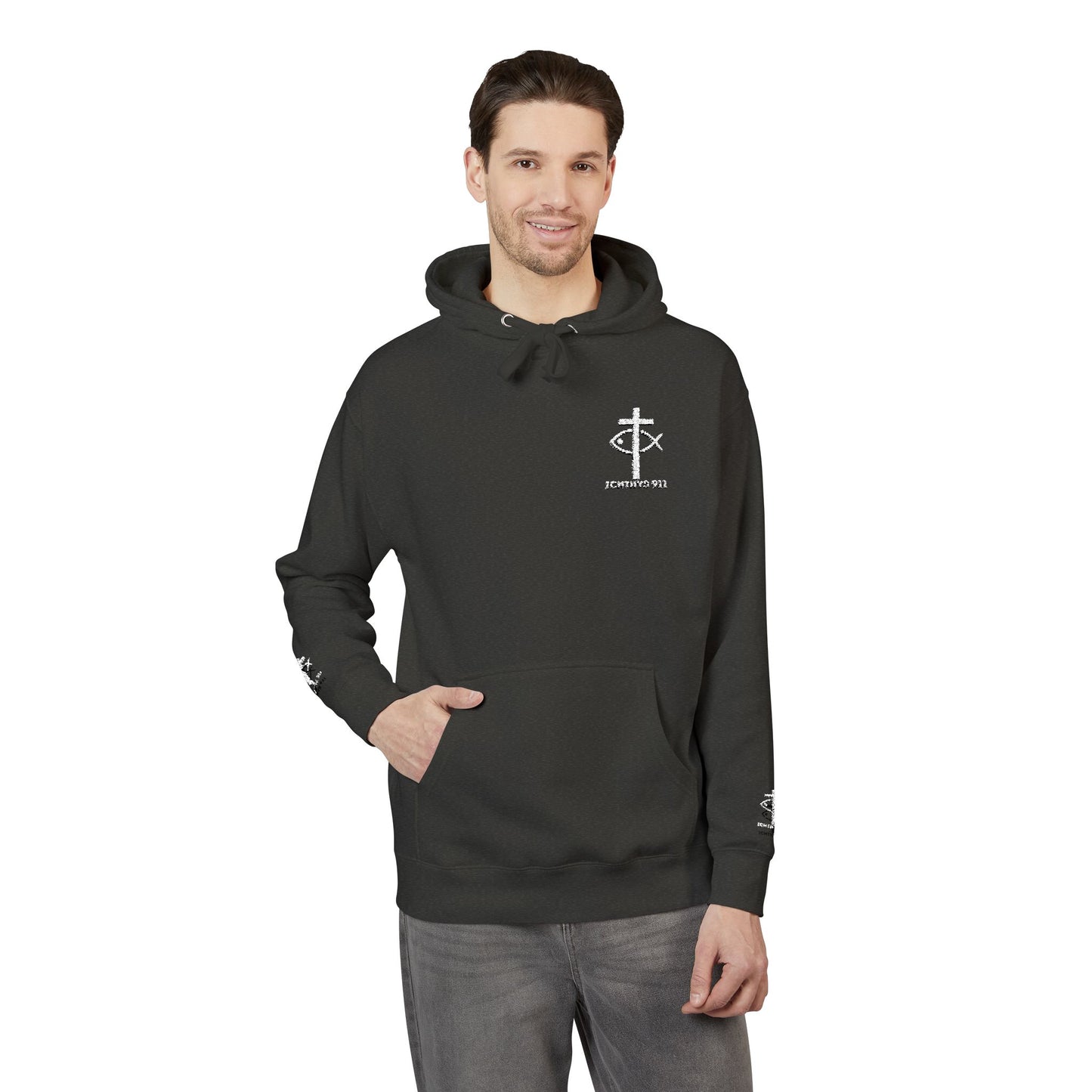 ICHTHYS 911 Embroidery Hoodie Pullover - Unsex - Elevated Embroider Gift for Her or Him - Christian Wear