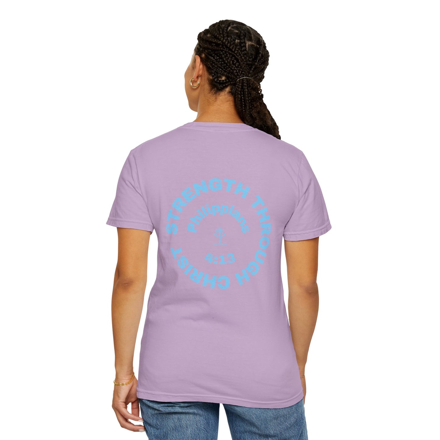 ICHTHYS 911 "Strength Through Christ Philippians 4:13" - Blue Font - Unisex Garment Dyed T- Shirt - 100% US Cotton -Men T-Shirt - Women T-Shirt- Christian Activewear - Wear Your Faith