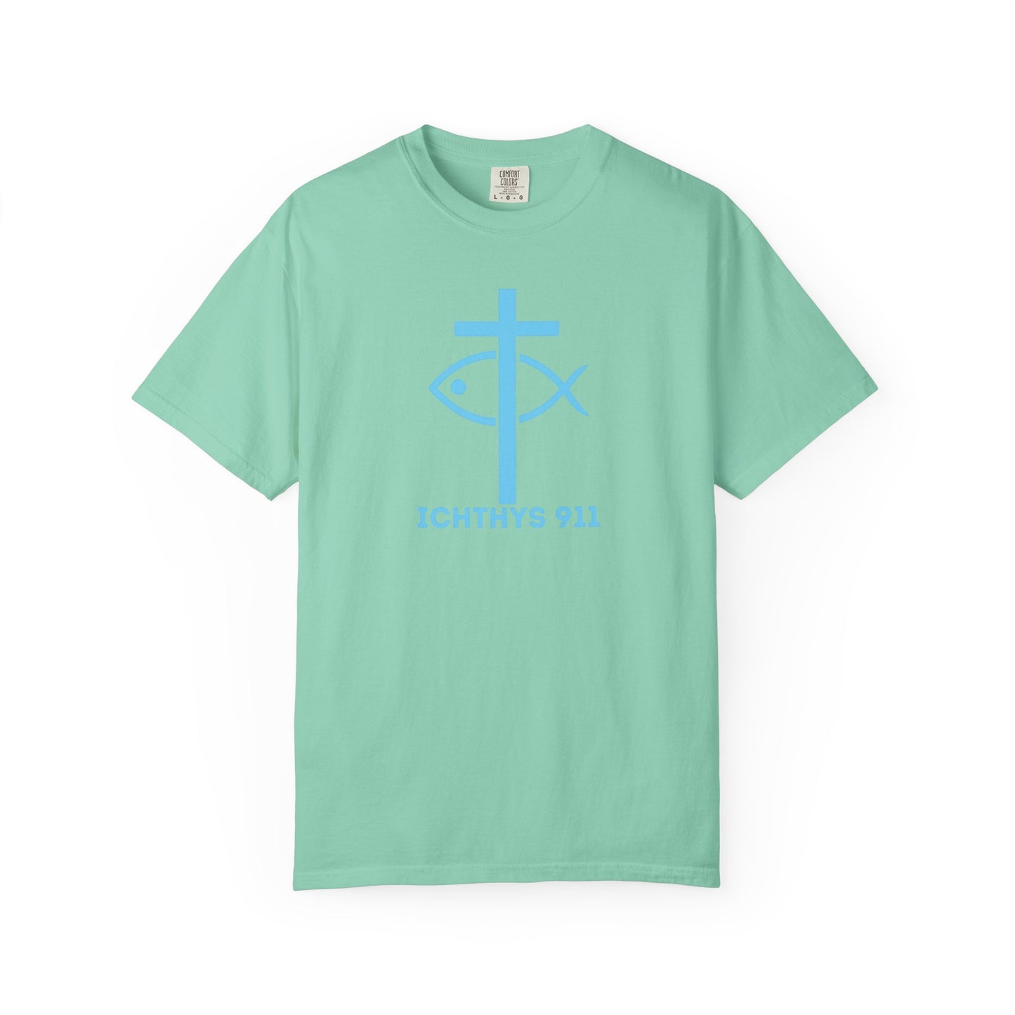Authentic - Christian Streetwear T-Shirt – Jesus Gym & Faith Fashion, Unisex Garment-Dyed T-Shirt Blue Font - ICHTHYS 911
