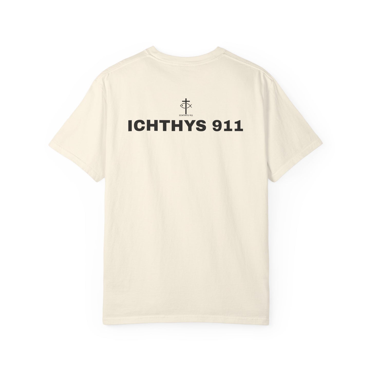 ICHTHYS 911 - White Font "Authentic" - Christian Streetwear T-Shirt – Unisex - Women T-Shirt - Men T-Shirt - Jesus Gym & Faith Fashion, Unisex Garment-Dyed T-Shirt