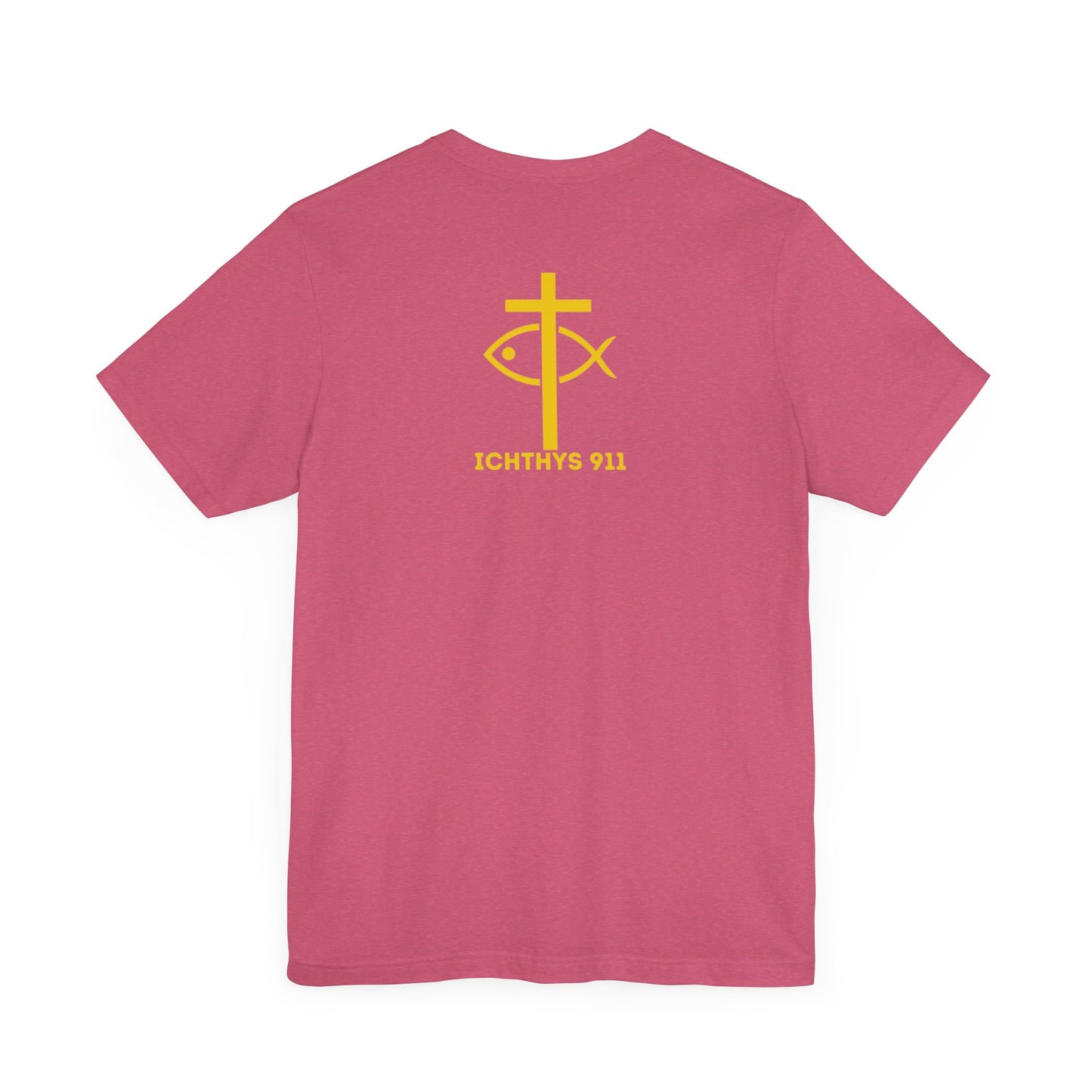 ICHTHYS 911 - "Roll With God Love Like Jesus" - Reverse Design - Unisex T- Shirt - Lightweight 100% Cotton - Summer T - Arm Form Fitting - Men T- Shirt - Women T-Shirt - Christian T-Shirt - Love Like Jesus