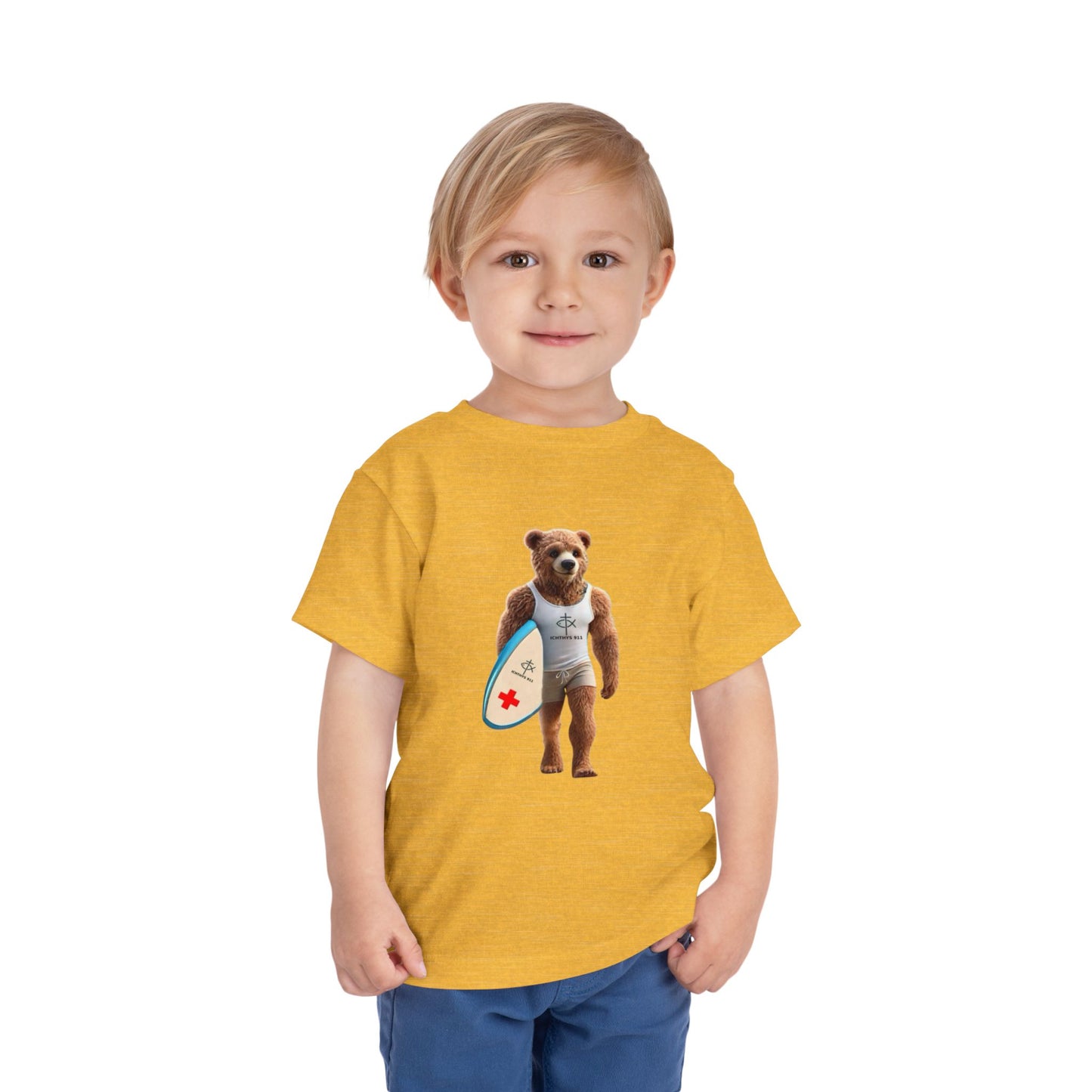Surfing Bear Toddler Tee - Fun Kids Short Sleeve T-Shirt - ICHTYHS 911