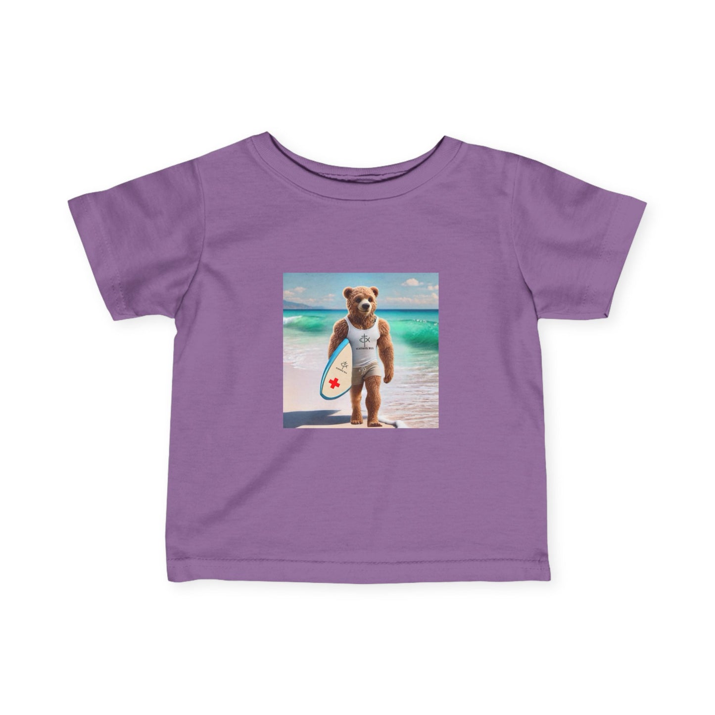ICHTHYS 911 "Surf Bear" - Cute Surf Bear Infant Tee - Perfect for Beach Days & Summer Fun - Family Matching Shirts - See All Sizes - Adult to Infant-