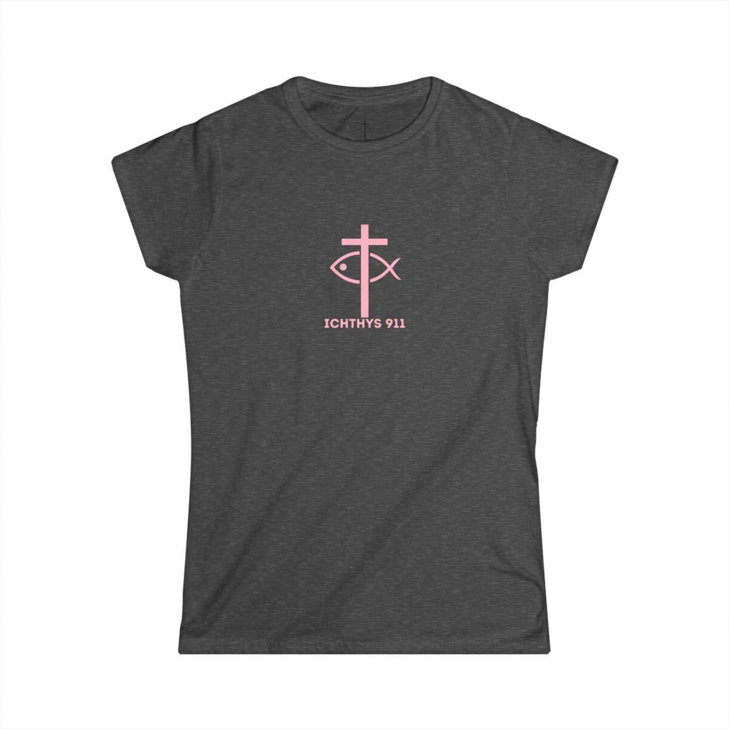 ICHTHYS 911 Pink Font "Run With Endurance" - Inspirational Faith Tee for Women - Wear Your Faith - Hebrews 12:1 - Semi-Fitted
