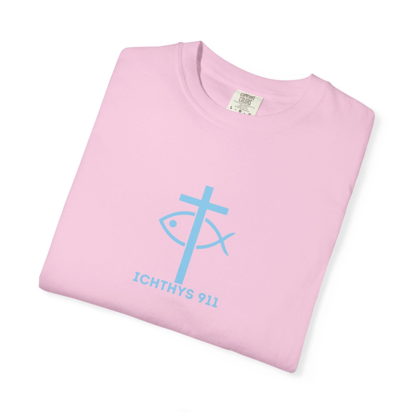 ICHTHYS 911 - Blue Font "Faith, Hope, & Love" - Unisex T-Shirt - Men T-Shirt - Christian Women Tee - Faith-Inspired Shirt - Christian Fashion - Wear Your Faith