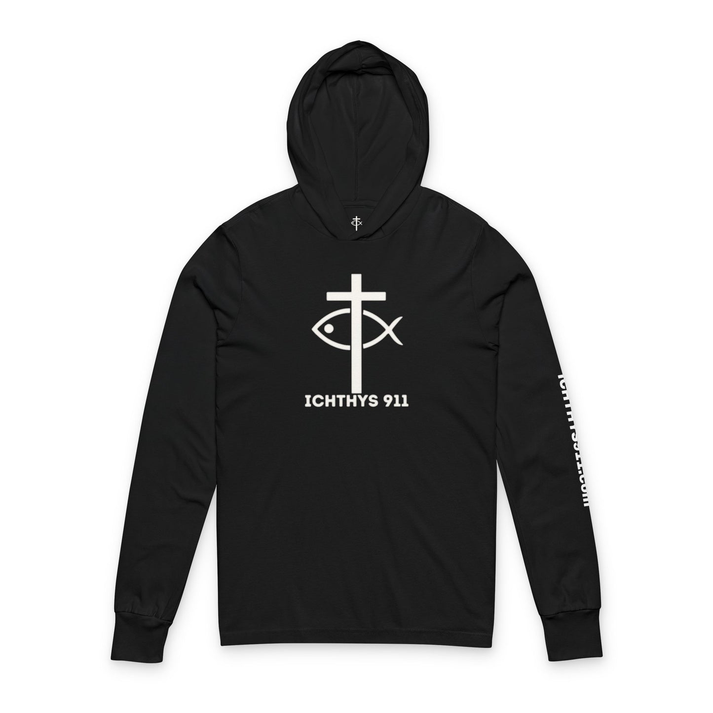 Iēsous Christos, Theou Yios, Sōtēr = Jesus Christ, Son of God, Savior - Unisex - Hooded long Sleeve T - ICHTHYS 911