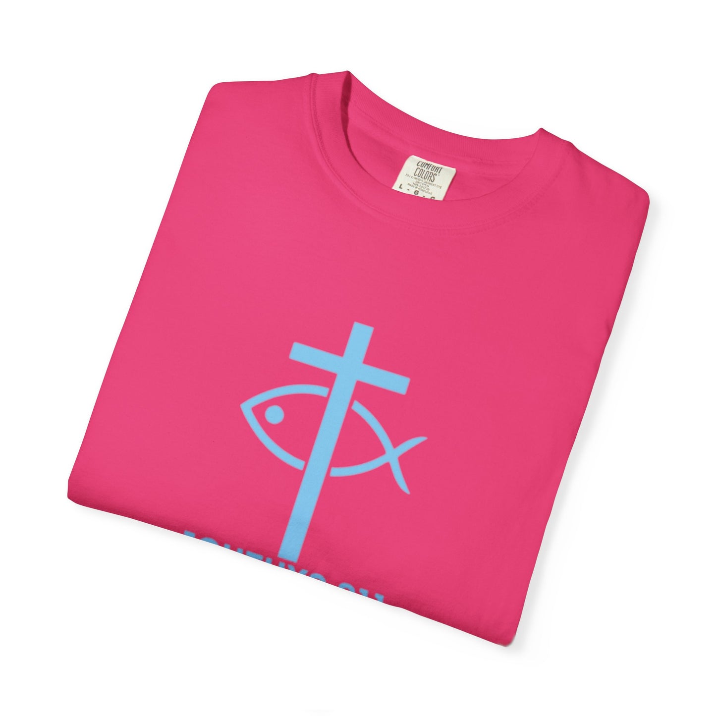 ICHTHYS 911 "Strength Through Christ Philippians 4:13" - Blue Font - Unisex Garment Dyed T- Shirt - 100% US Cotton -Men T-Shirt - Women T-Shirt- Christian Activewear - Wear Your Faith