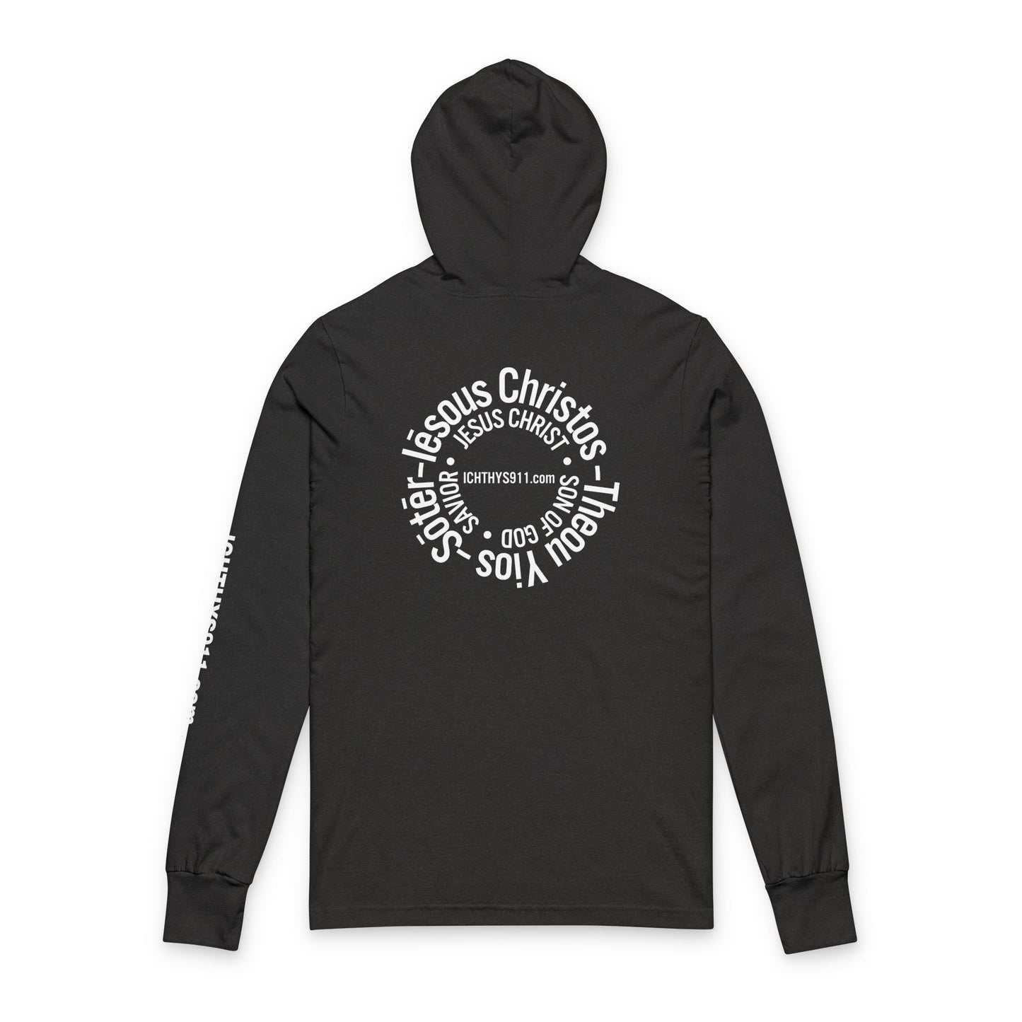 Iēsous Christos, Theou Yios, Sōtēr = Jesus Christ, Son of God, Savior - Unisex - Hooded long Sleeve T - ICHTHYS 911