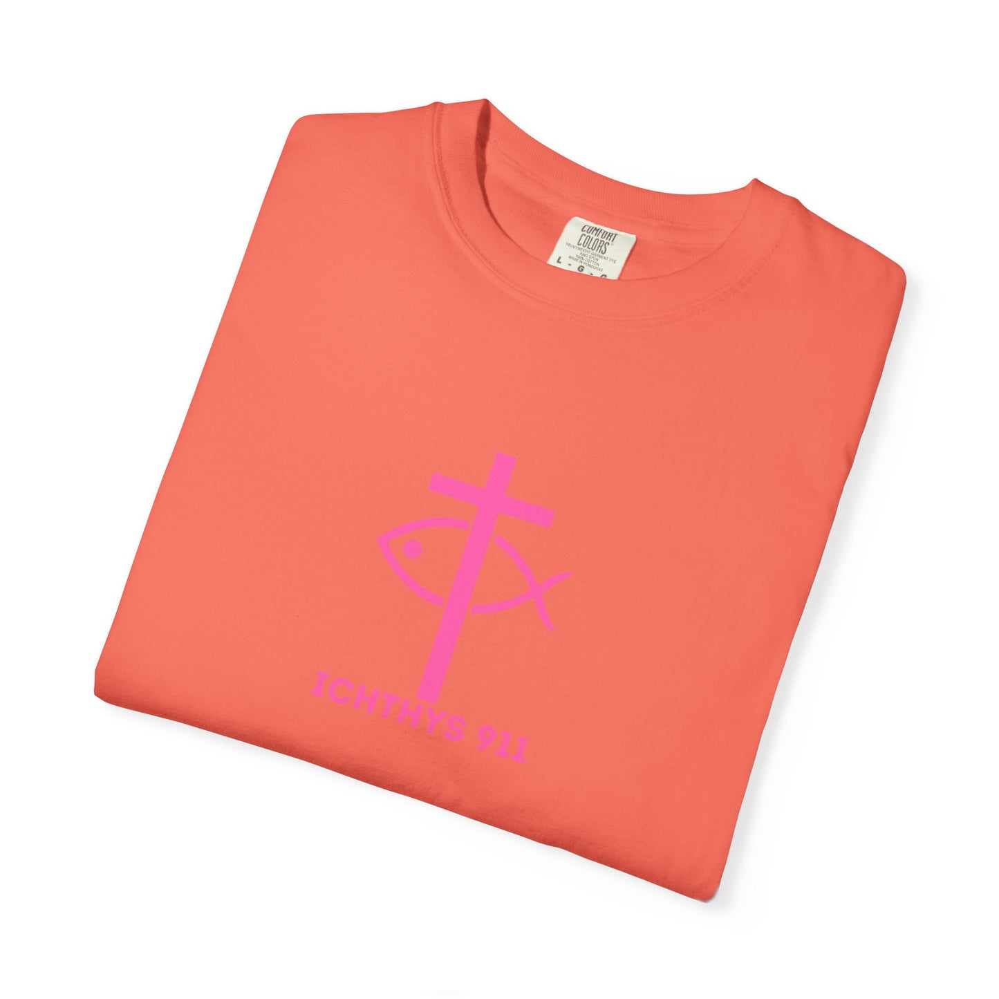 ICHTHYS 911 - "Authentic Design" - Pink Font - Unisex - Men T-Shirt - Women T-Shirt - Christian Streetwear T-Shirt – Jesus Gym & Faith Fashion, Unisex Garment-Dyed T-Shirt