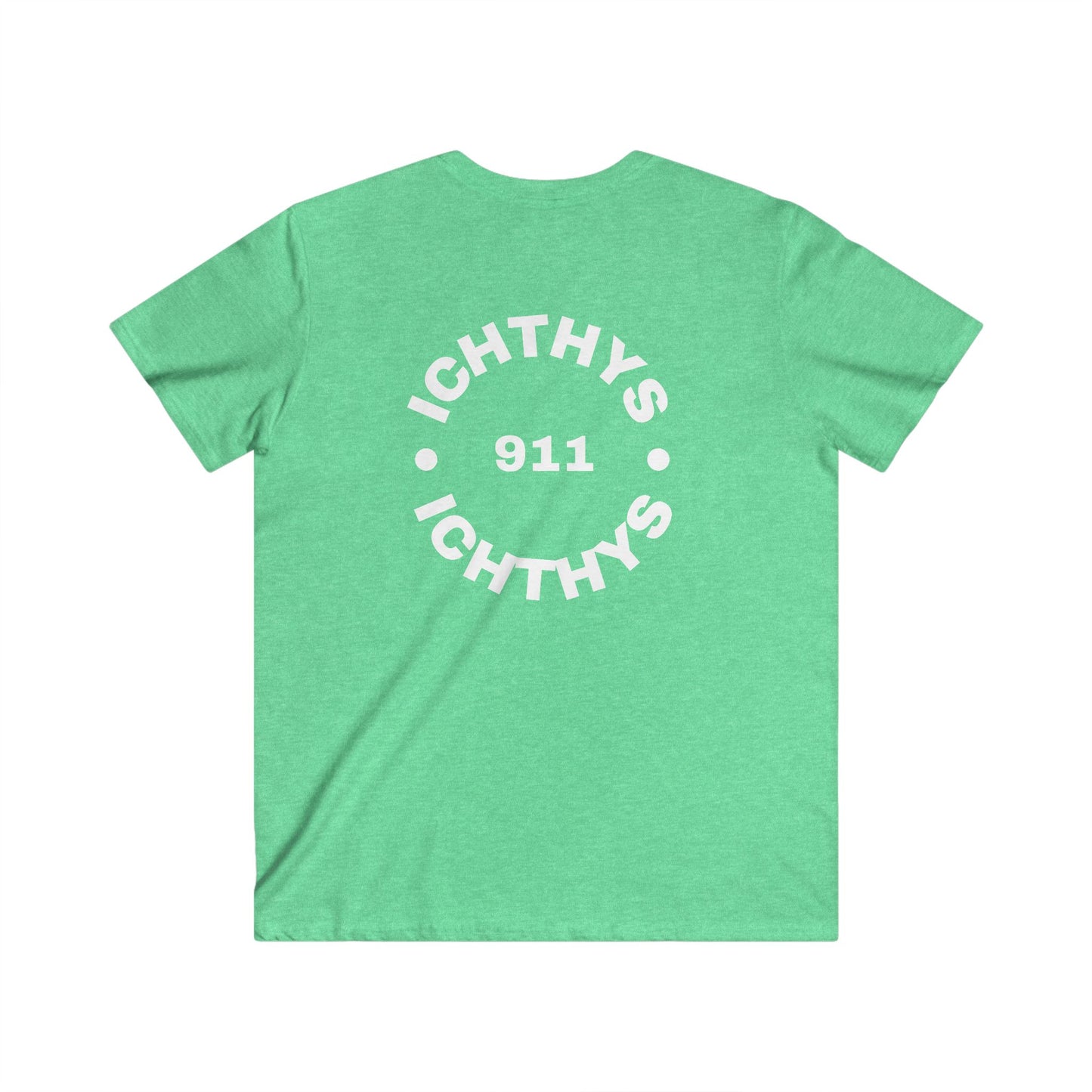 Authentic Round Collection - Men's Fitted V-Neck Short Sleeve T - Shirt - Faith-Inspired - Christian Faith - White Font - ICHTHYS 911 -