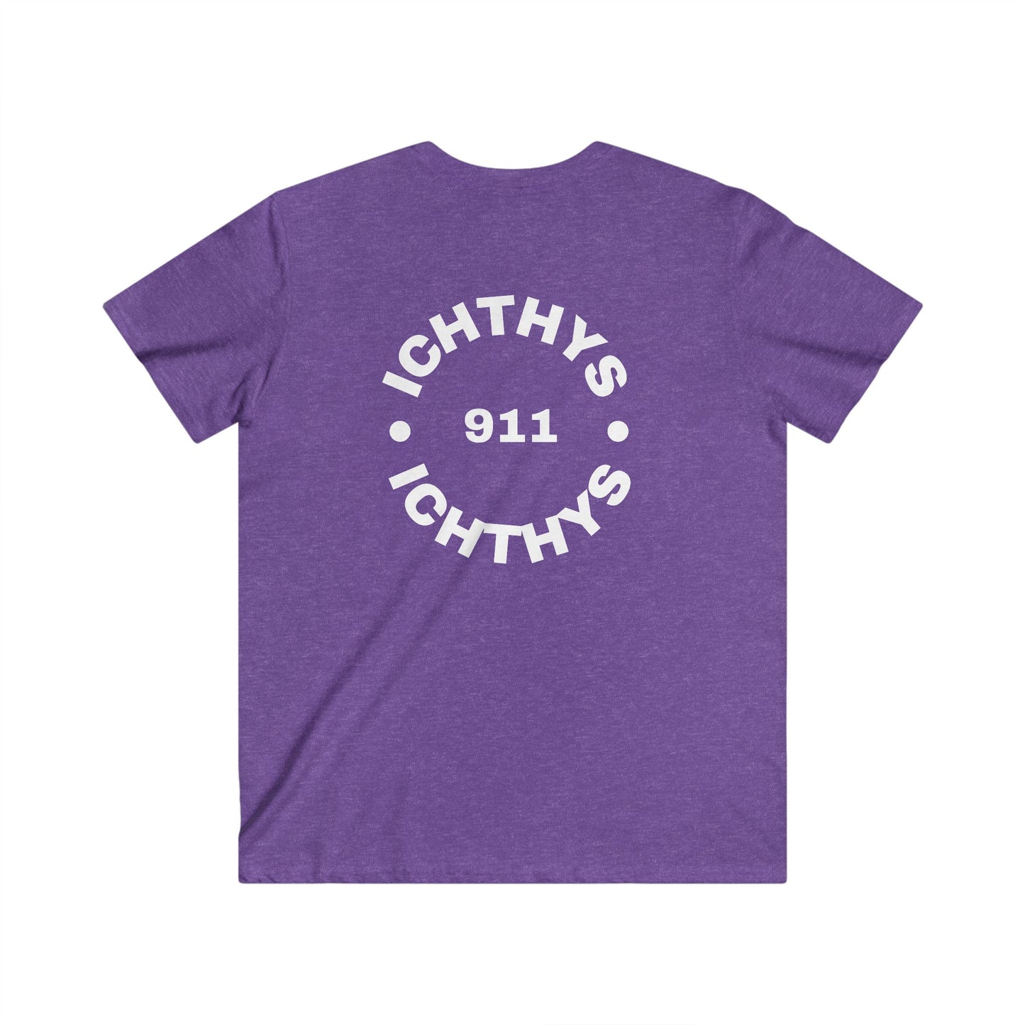 Authentic Round Collection - Men's Fitted V-Neck Short Sleeve T - Shirt - Faith-Inspired - Christian Faith - White Font - ICHTHYS 911 -