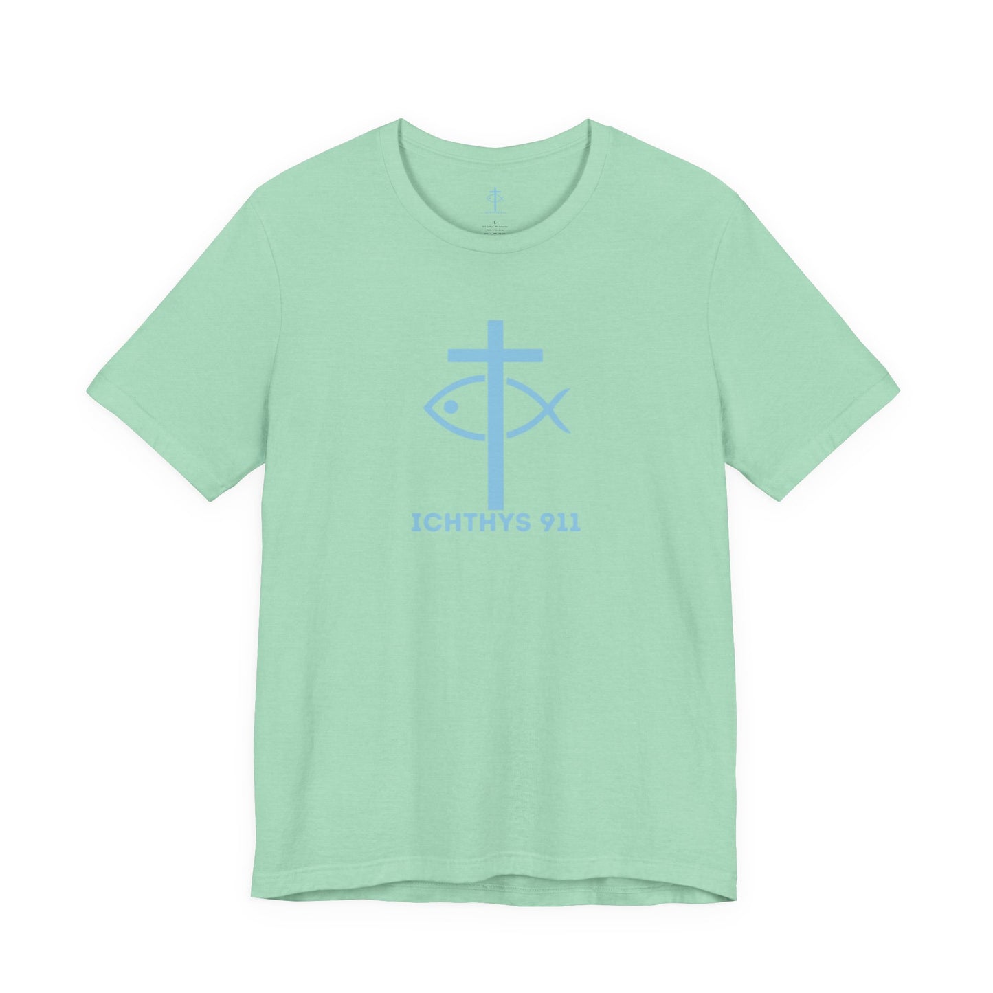 ICHTHYS 911 - "Roll With God Ride With Jesus" - Blue Font - Unisex T- Shirt - Lightweight 100% Cotton - Summer T - Arm Form Fitting - Men T- Shirt - Women T-Shirt - Christian T-Shirt - Love Like Jesus