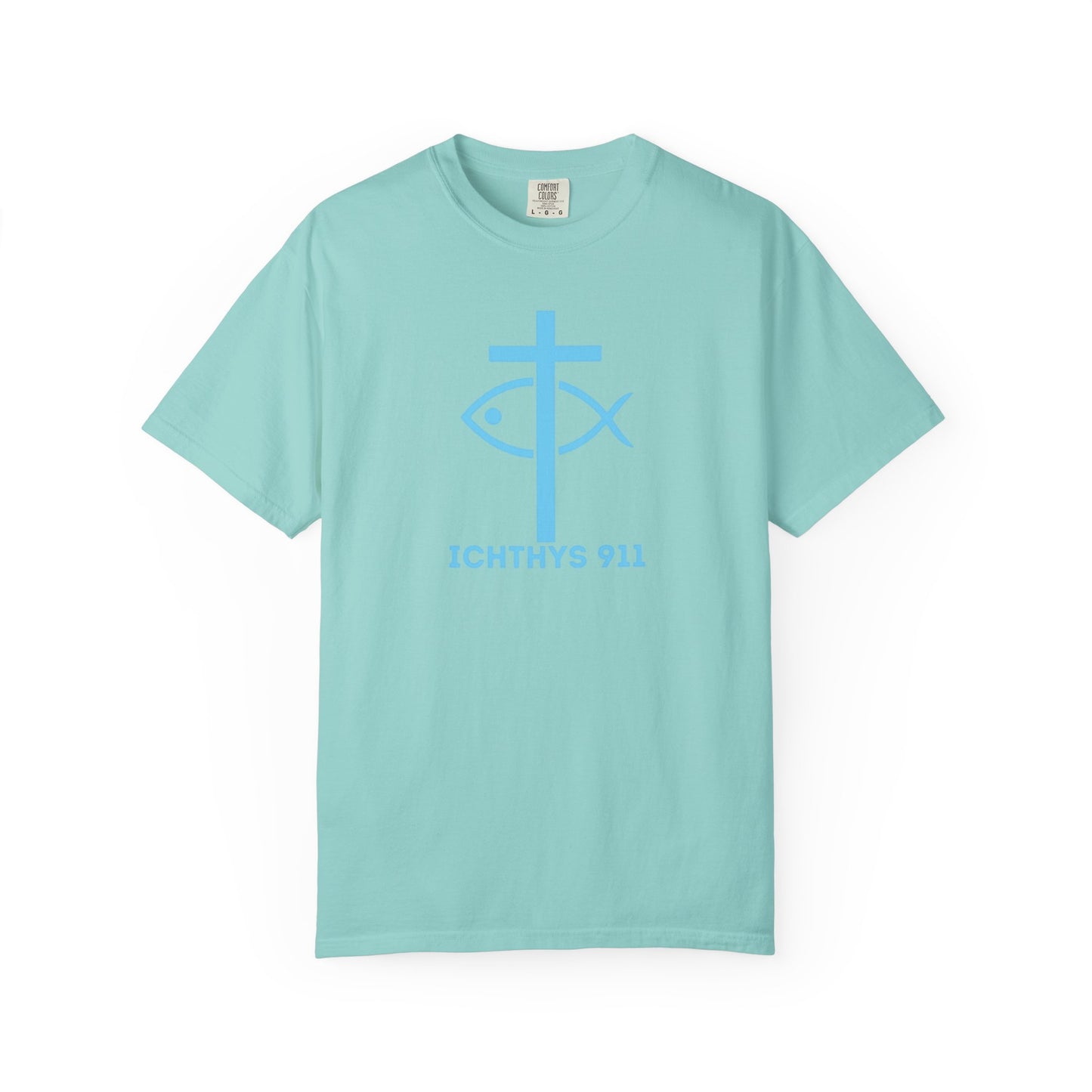 Authentic - Christian Streetwear T-Shirt – Jesus Gym & Faith Fashion, Unisex Garment-Dyed T-Shirt Blue Font - ICHTHYS 911