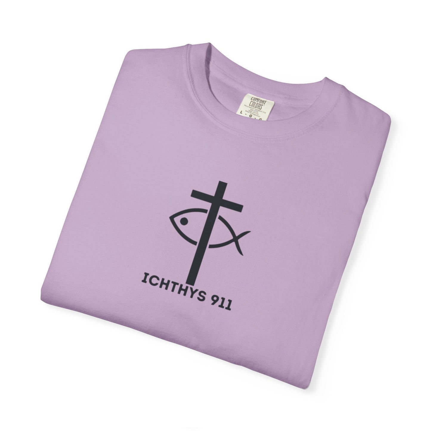 ICHTHYS 911 - Black Font "Faith Driven" - Unisex Garment Dyed T - Shirt - 100% US Cotton -  Men - T - Women T-Shirt - Christian Inspirational Tee - Garment Dyed