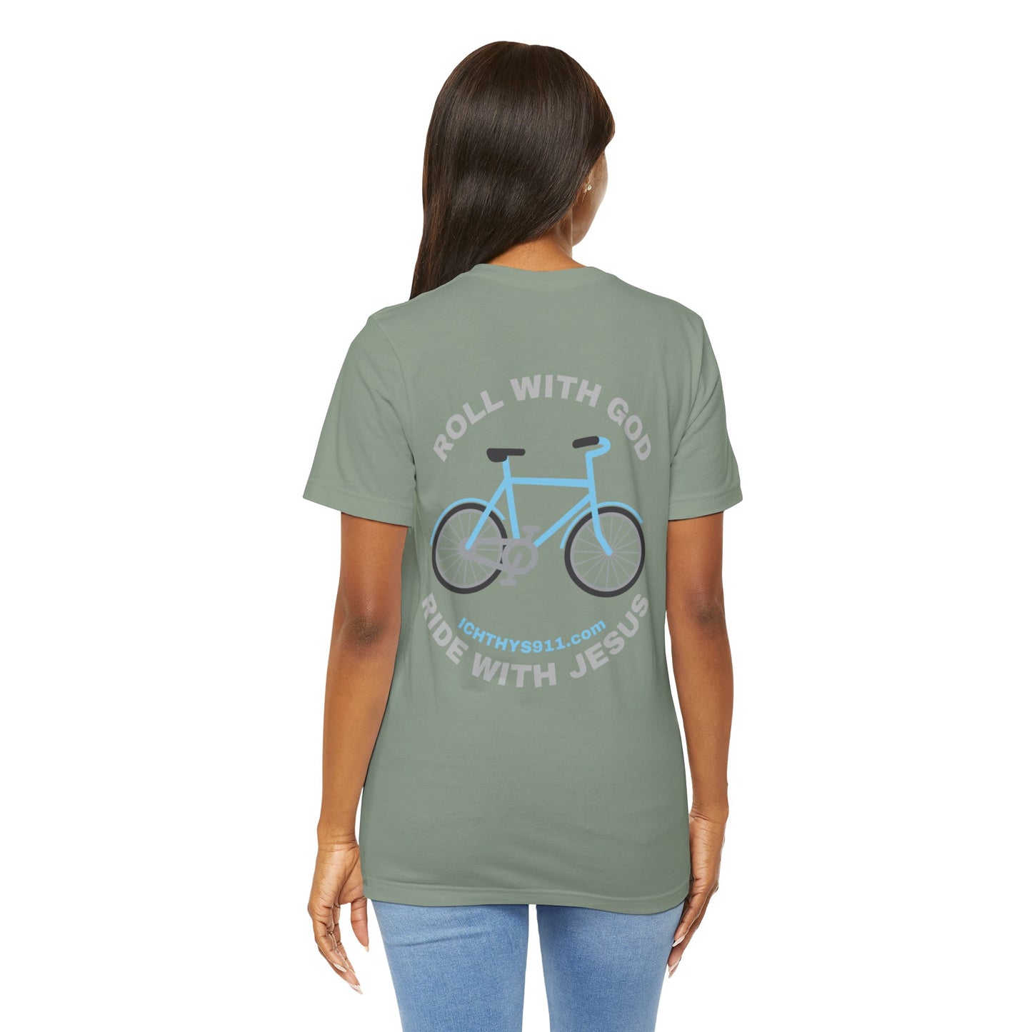 Roll With God Ride With Jesus - Silver Font - Unisex T- Shirt - Lightweight 100% Cotton - Summer T - Arm Form Fitting - Men T- Shirt - Women T-Shirt - Christian T-Shirt - ICHTHYS 911