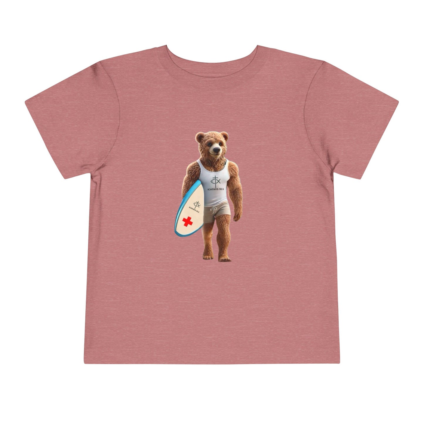 Surfing Bear Toddler Tee - Fun Kids Short Sleeve T-Shirt - ICHTYHS 911
