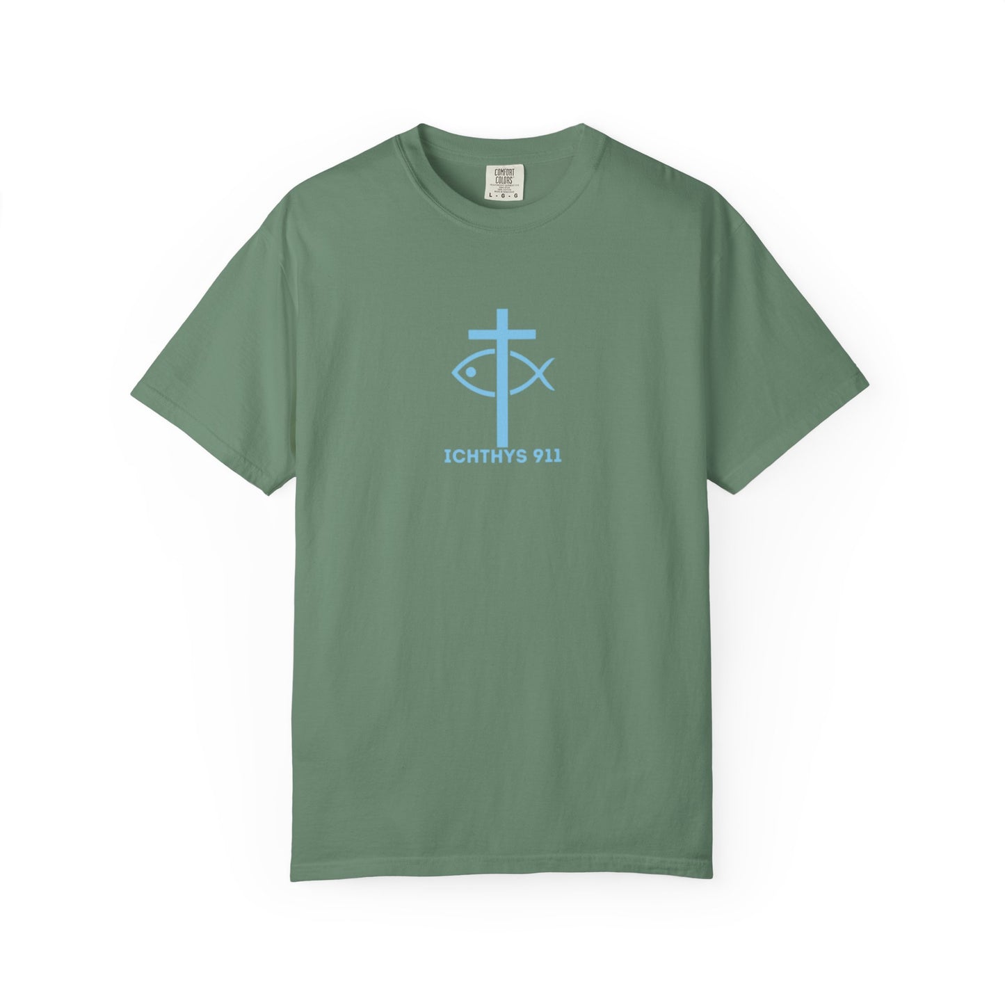 ICHTHYS 911 - Blue Font "Faith, Hope, & Love" - Unisex T-Shirt - Men T-Shirt - Christian Women Tee - Faith-Inspired Shirt - Christian Fashion - Wear Your Faith