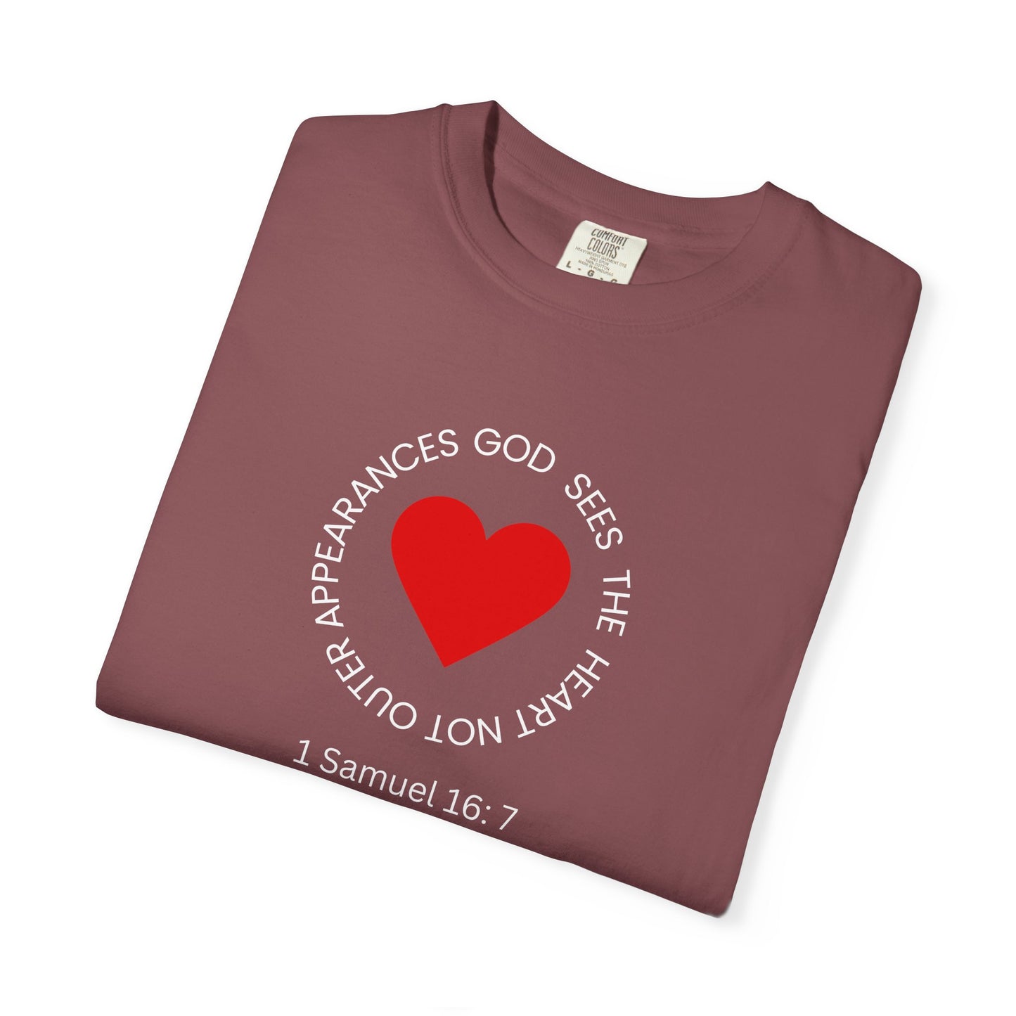 ICHTHYS 911 - "God Sees the Heart" Reverse Design - White Font - Unisex Garment - Dyed T-Shirt - 100% US Cotton - Men T-Shirt - Women T-Shirt - Inspirational Graphic T-Shirt for Everyday Motivation