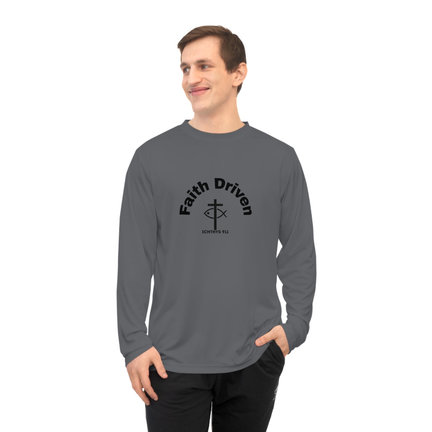 ICHTHYS 911 "Faith Driven" Unisex Performance Long Sleeve Shirt - 100% Moisture-Wicking Poly - UPF30+ Sun Protection - Men Shirt - Women Shirt - Christian Activewear