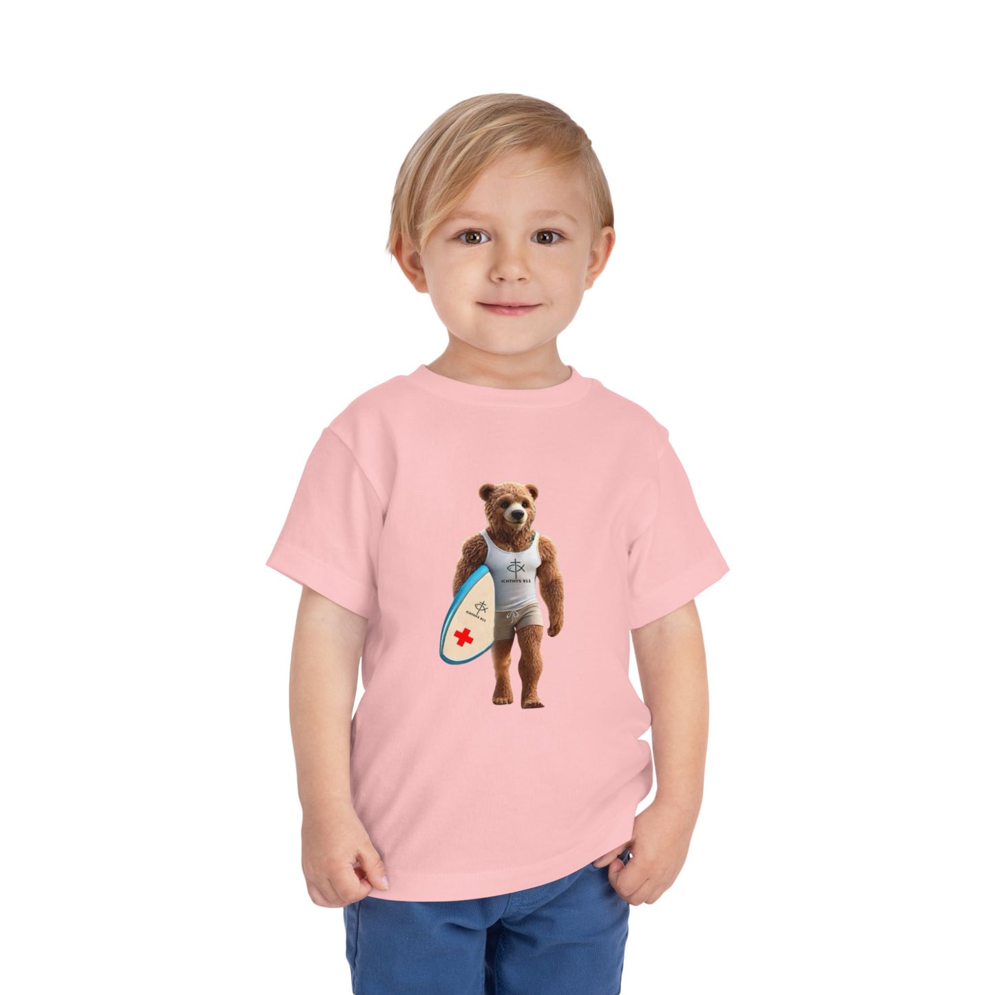 Surfing Bear Toddler Tee - Fun Kids Short Sleeve T-Shirt - ICHTYHS 911