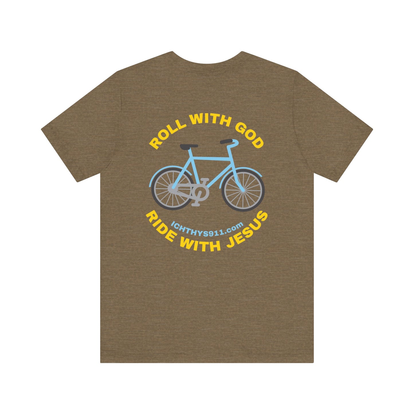 ICHTHYS 911 - "Roll With God Ride With Jesus" - Gold Font - Unisex T- Shirt - Lightweight 100% Cotton - Summer T - Arm Form Fitting - Men T- Shirt - Women T-Shirt - Christian T-Shirt