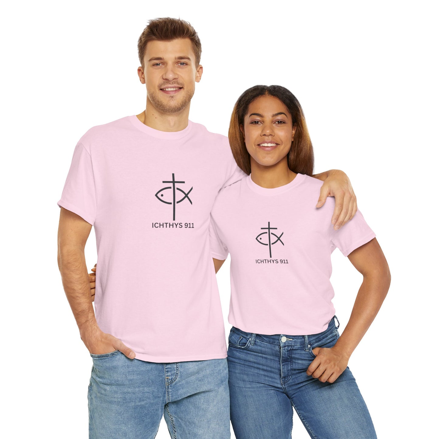 ICHTHYS 911 - "Authentic Design" - Unisex T-Shirt - Heavy Cotton T-Shirt - Jesus Fish - Men's T-Shirt - Women T-Shirt Christian Faith - Unisex Clothing