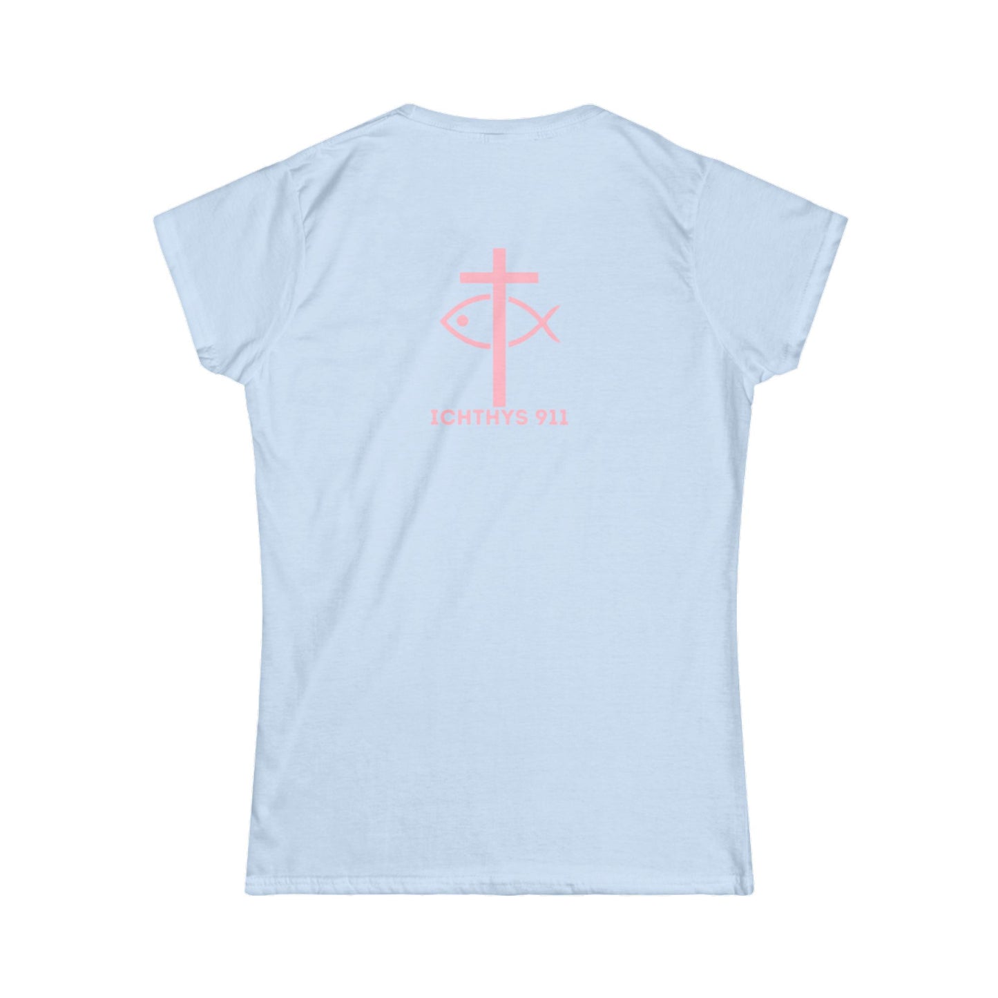 "Love, Hope, Faith - Love is the Greatest" - Reverse Design - Semi Fitted - Inspirational Faith Tee for Women - Wear Your Faith - 1 Corinthians - ICHTHYS 911 - Pink Font