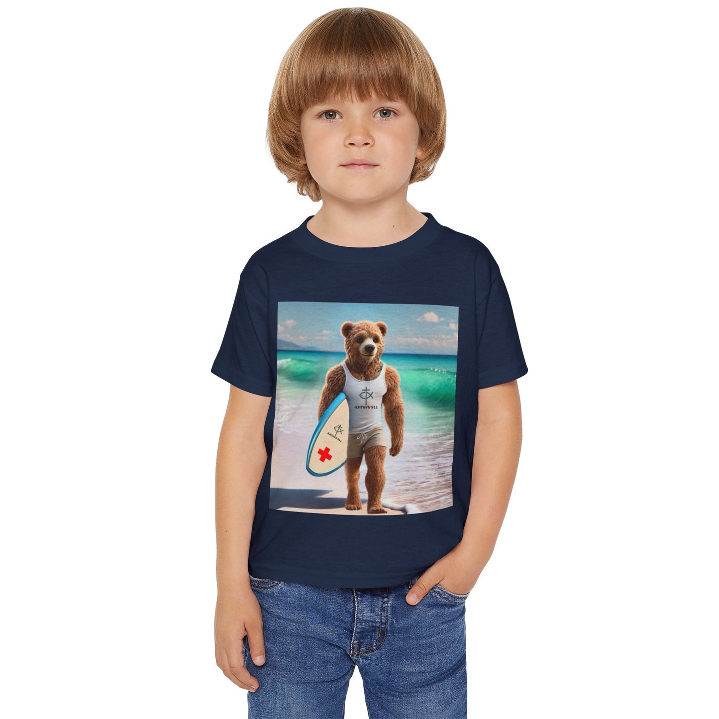 ICHTHYS 911 "Surf Bear" - Toddler T-Shirt - Cool Summer Tee - Match Mom and Dad For Vacation - Family T-Shirt
