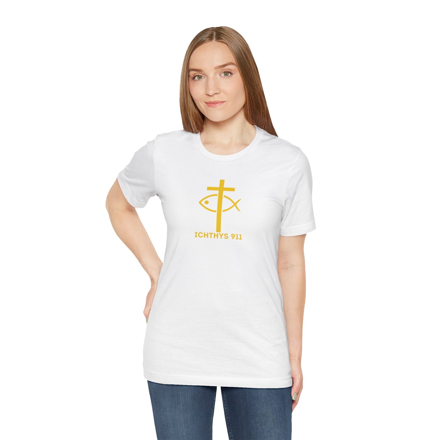 "Roll With God Ride With Jesus" - Gold Font - Unisex T- Shirt - Lightweight 100% Cotton - Summer T - Arm Form Fitting - Men T- Shirt - Women T-Shirt - Christian T-Shirt - ICHTHYS 911