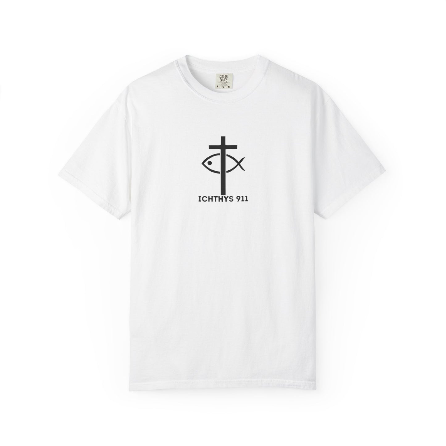 ICHTHYS 911 - White Font "Authentic" - Christian Streetwear T-Shirt – Unisex - Women T-Shirt - Men T-Shirt - Jesus Gym & Faith Fashion, Unisex Garment-Dyed T-Shirt