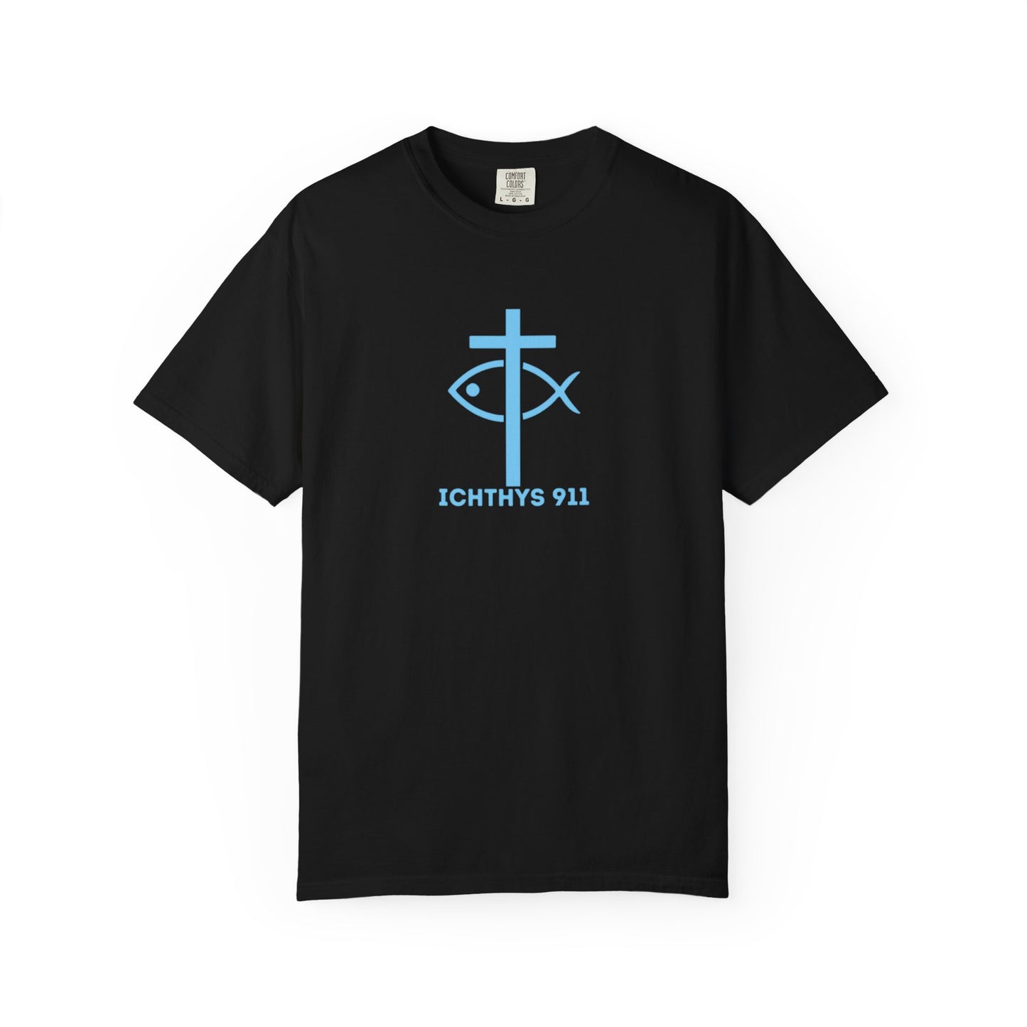 Jesus Christ Son of God Savior - Blue Font - Unisex Garment Dyed T- Shirt - Men T-Shirt - Women T-Shirt - Christian Streetwear T-Shirt – Jesus Gym & Faith Fashion - ICHTHYS 911