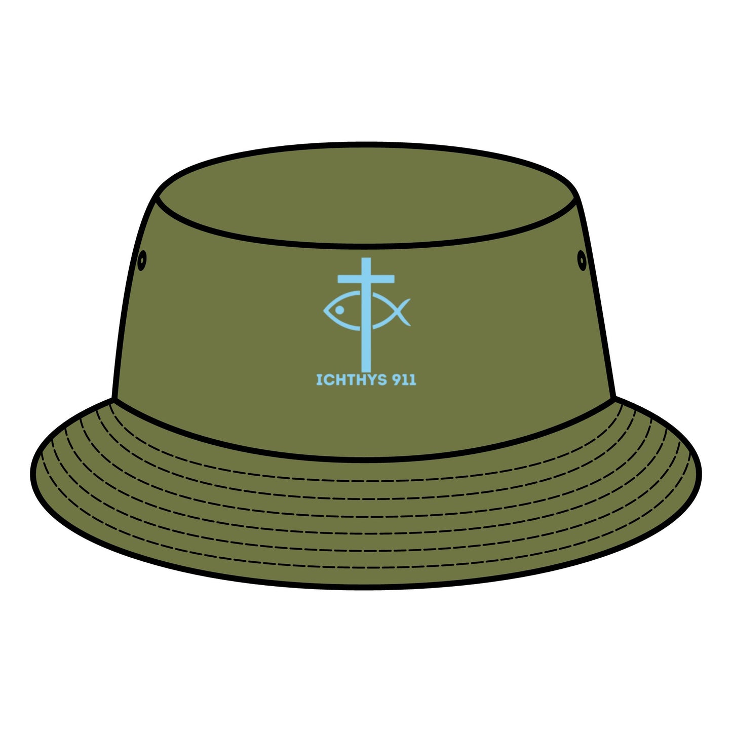 ICHTHYS 911 Bucket Hat - "Iēsous Christos, Theou Yios, Sōtēr" Design - Unisex - Women Hat - Men Hat - Sun Shade - Christian Faith