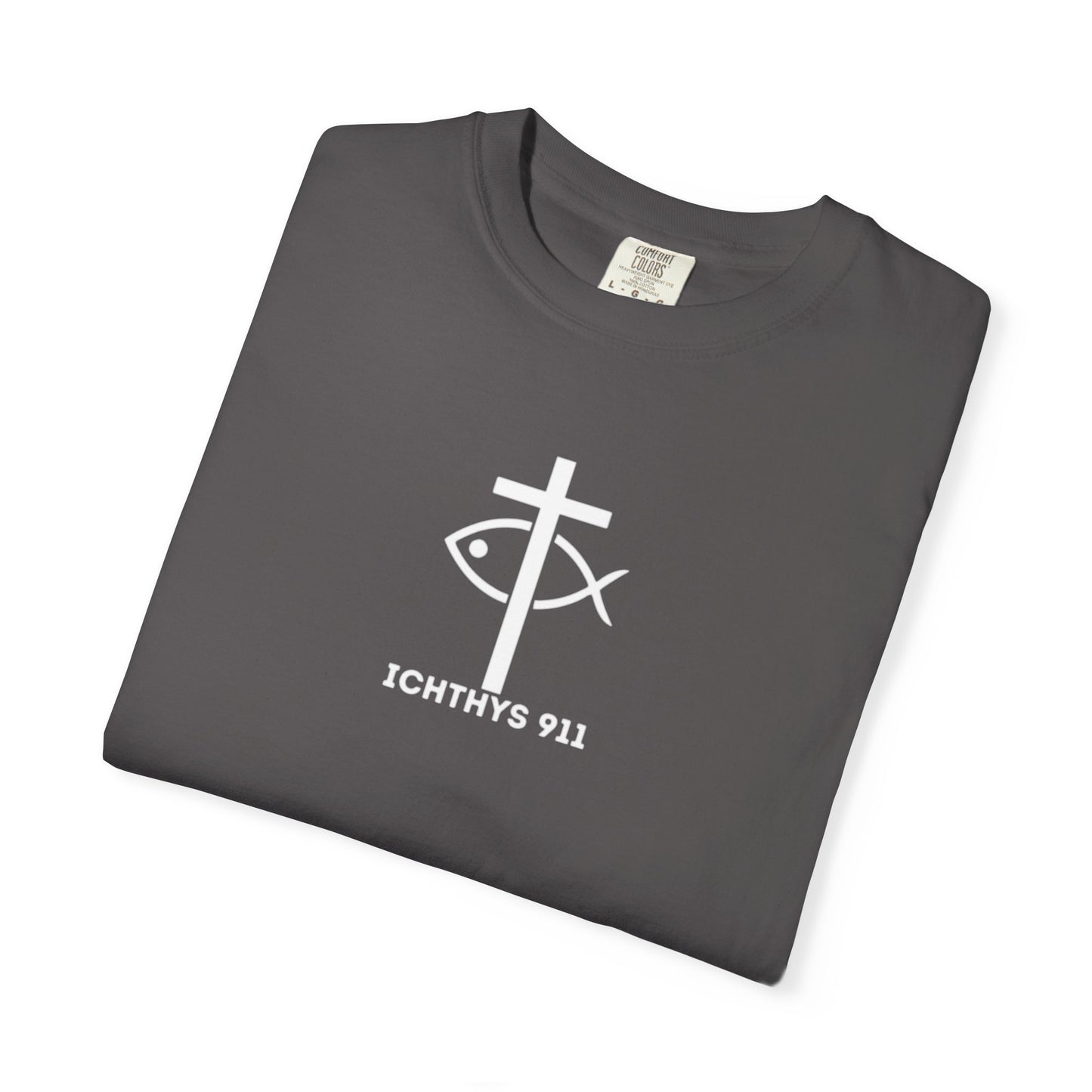 ICHTHYS 911 - White Font "Authentic" - Unisex - Men T-Shirt - Women T-Shirt - Christian Streetwear T-Shirt - Jesus Gym & Faith Fashion, Unisex Garment-Dyed T-Shirt