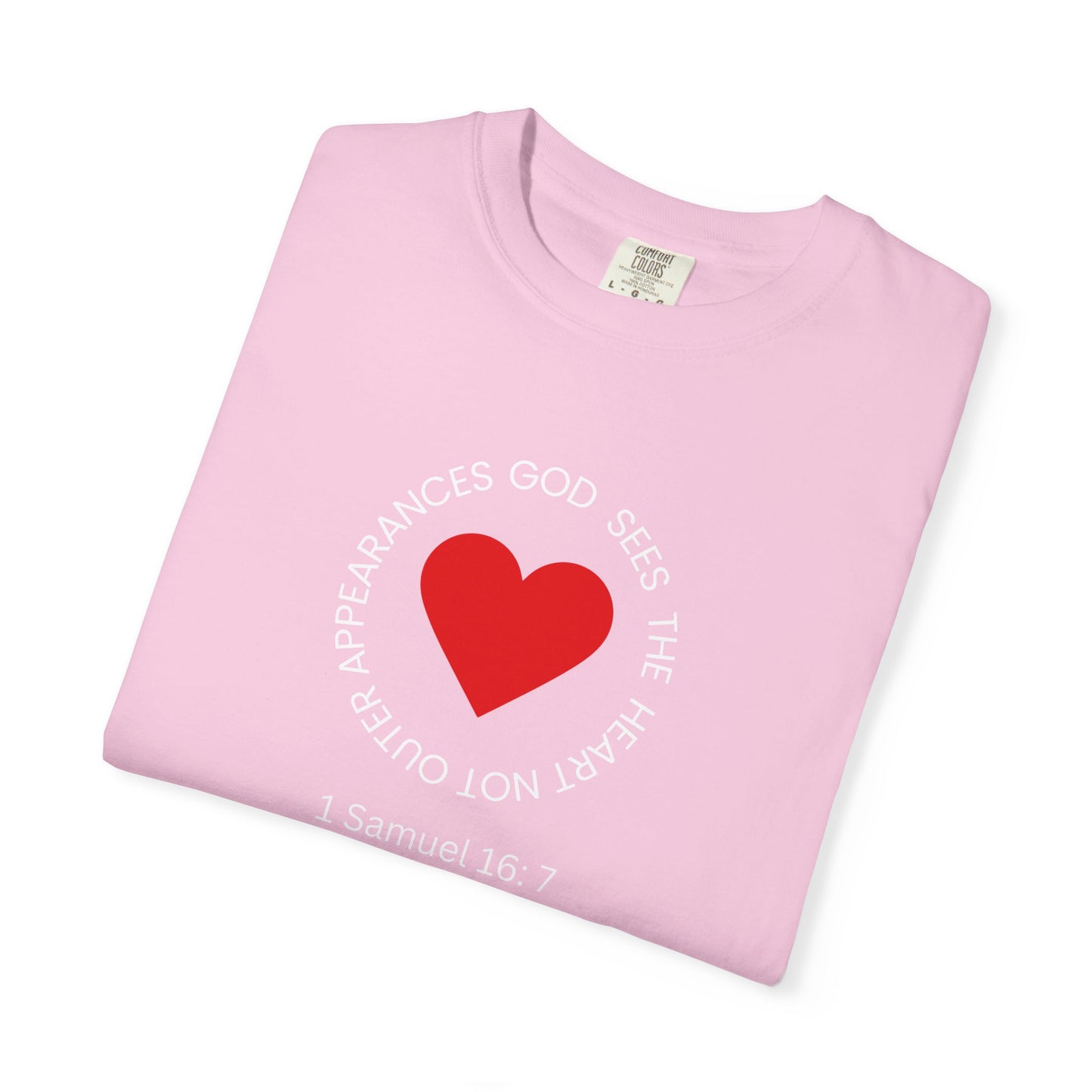 ICHTHYS 911 - "God Sees the Heart" Reverse Design - White Font - Unisex Garment - Dyed T-Shirt - 100% US Cotton - Men T-Shirt - Women T-Shirt - Inspirational Graphic T-Shirt for Everyday Motivation