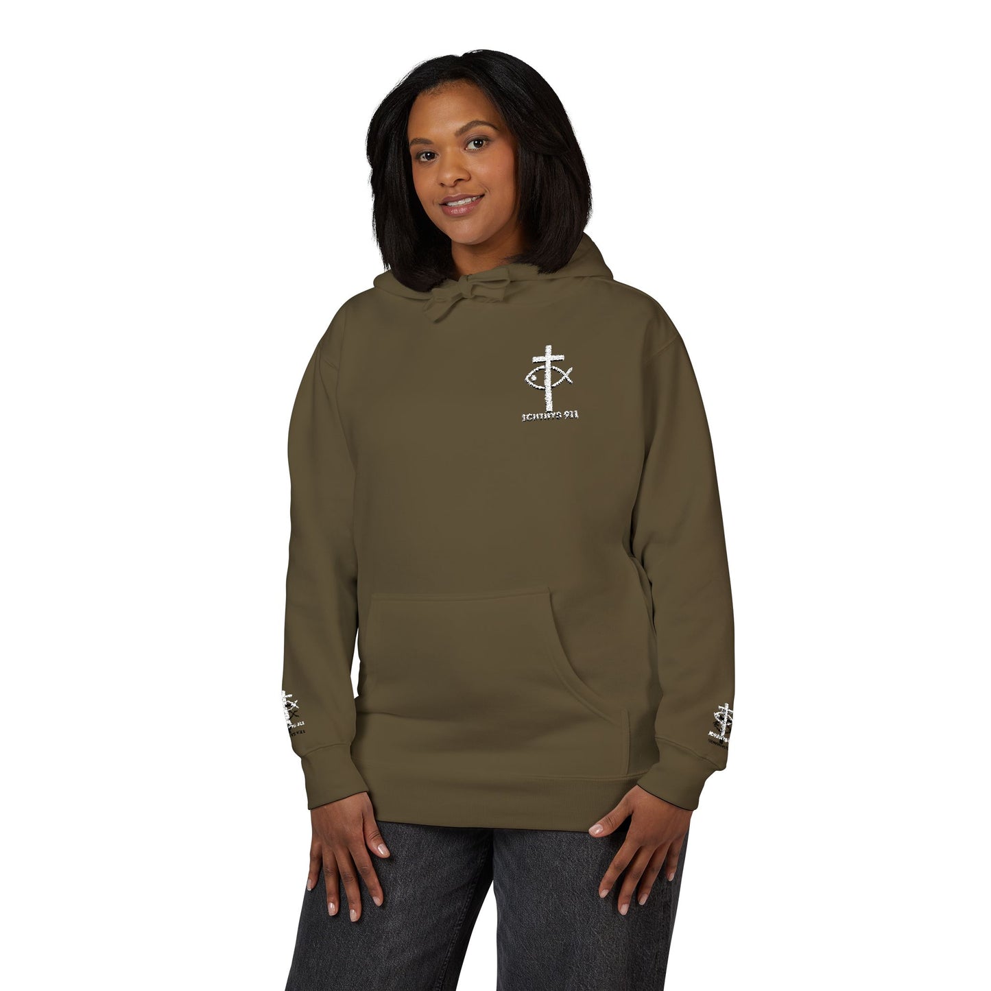 ICHTHYS 911 Embroidery Hoodie Pullover - Unsex - Elevated Embroider Gift for Her or Him - Christian Wear