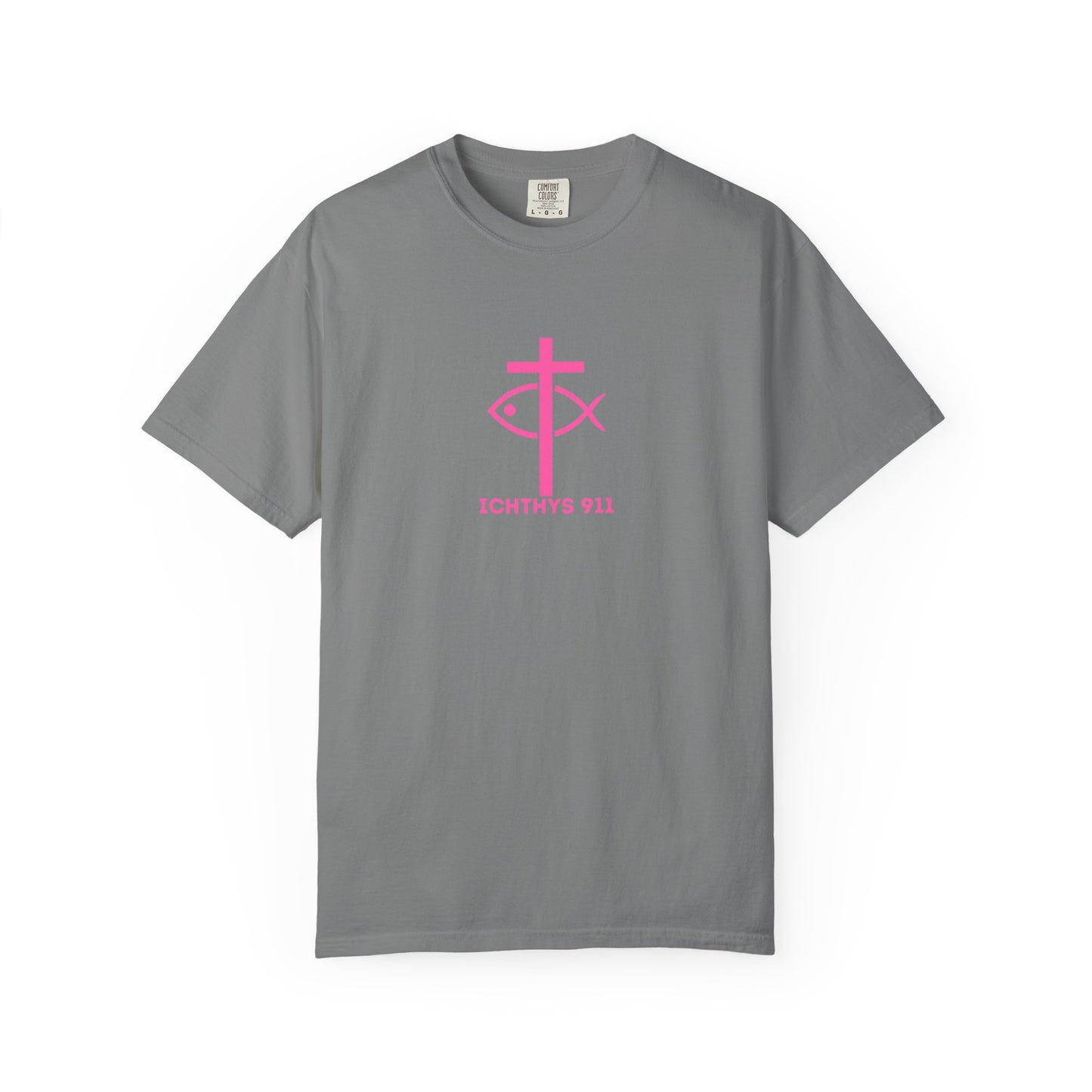 "Authentic Design" - Pink Font - Unisex - Men T-Shirt - Women T-Shirt - Christian Streetwear T-Shirt – Jesus Gym & Faith Fashion, Unisex Garment-Dyed T-Shirt - ICHTHYS 911