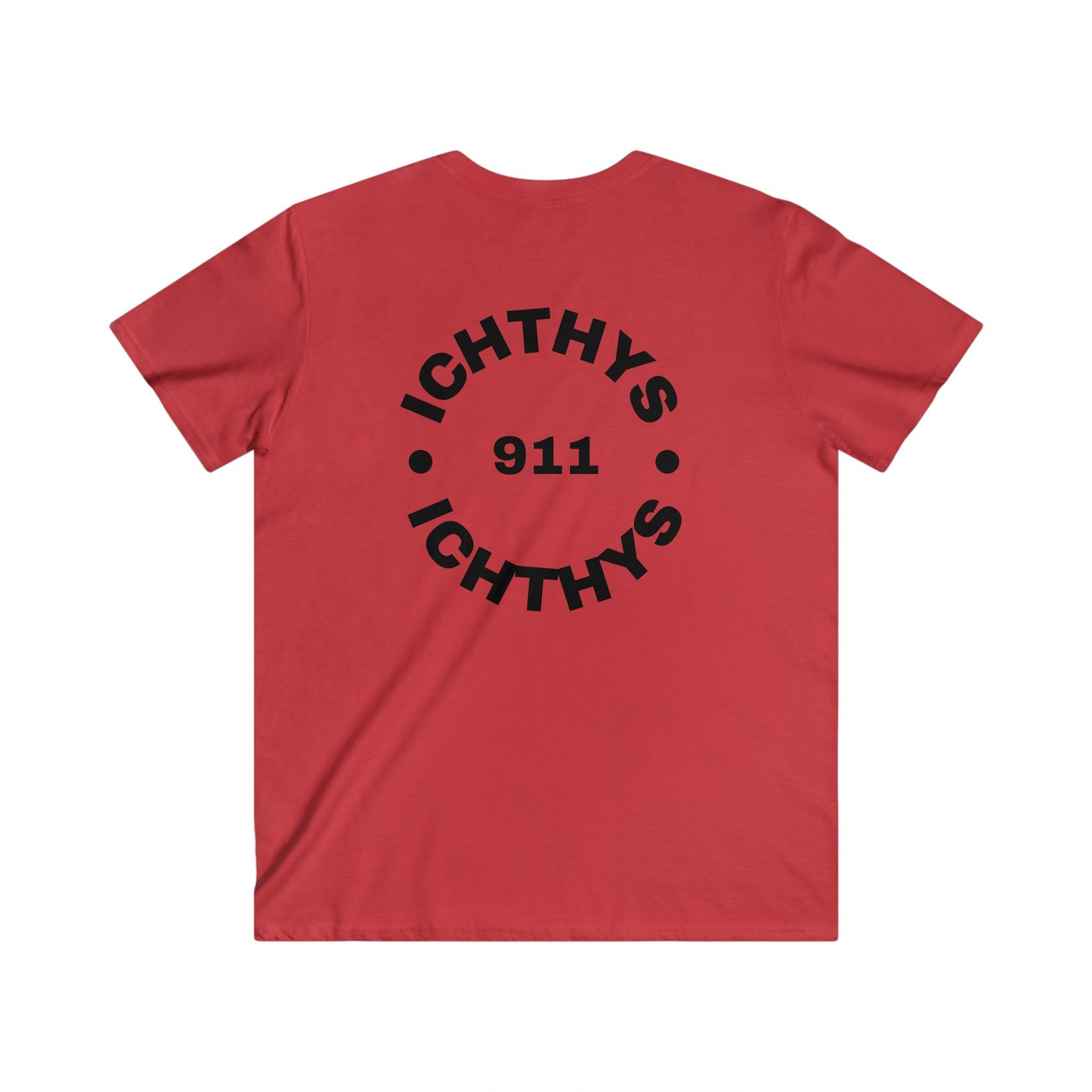 Authentic Round Collection - Men's Fitted V-Neck Short Sleeve T - Shirt - Faith-Inspired - Christian Faith - Black Font-  ICHTHYS 911