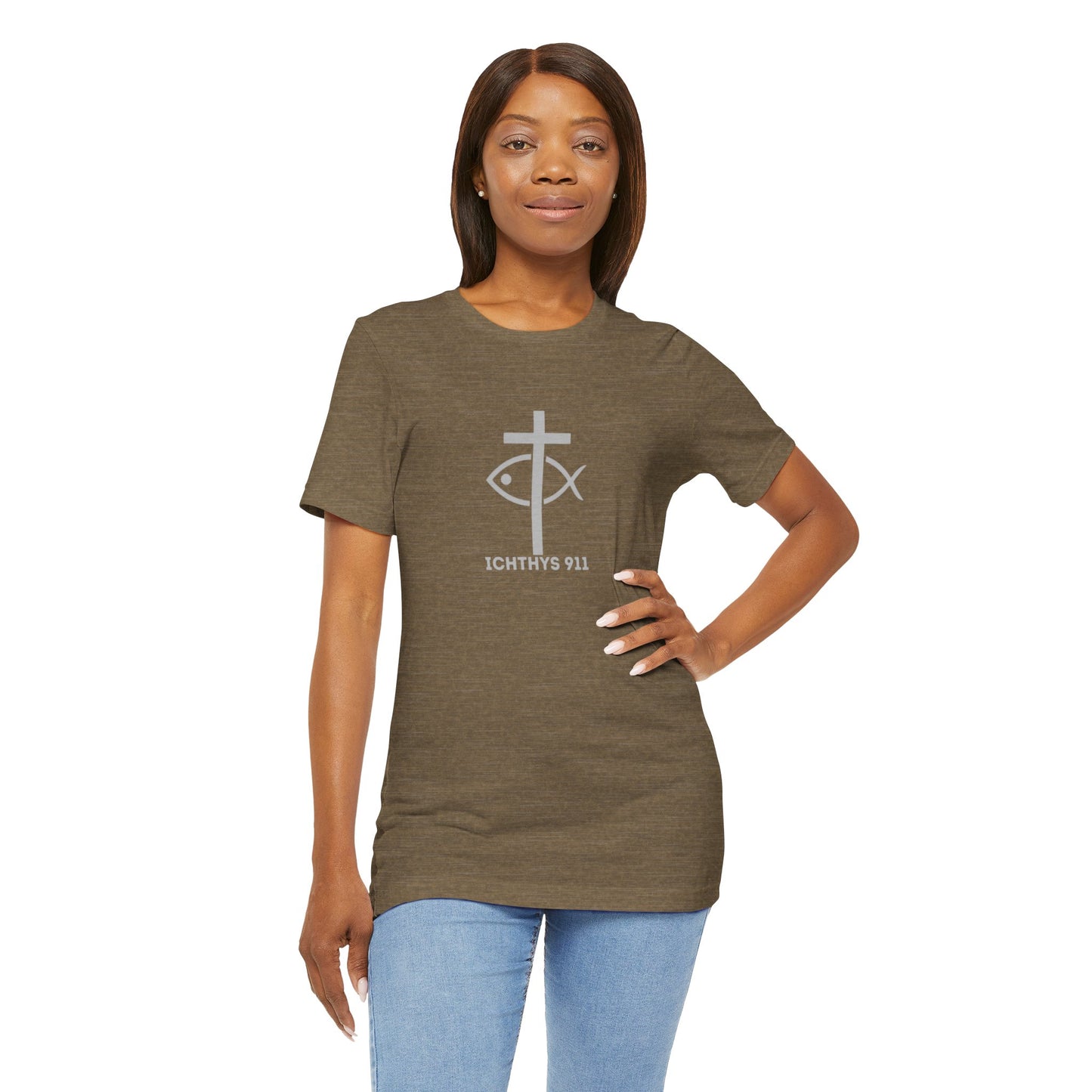 ICHTHYS 911 - "Roll With God Ride With Jesus" - Silver Font - Unisex T- Shirt - Lightweight 100% Cotton - Summer T - Arm Form Fitting - Men T- Shirt - Women T-Shirt - Christian T-Shirt