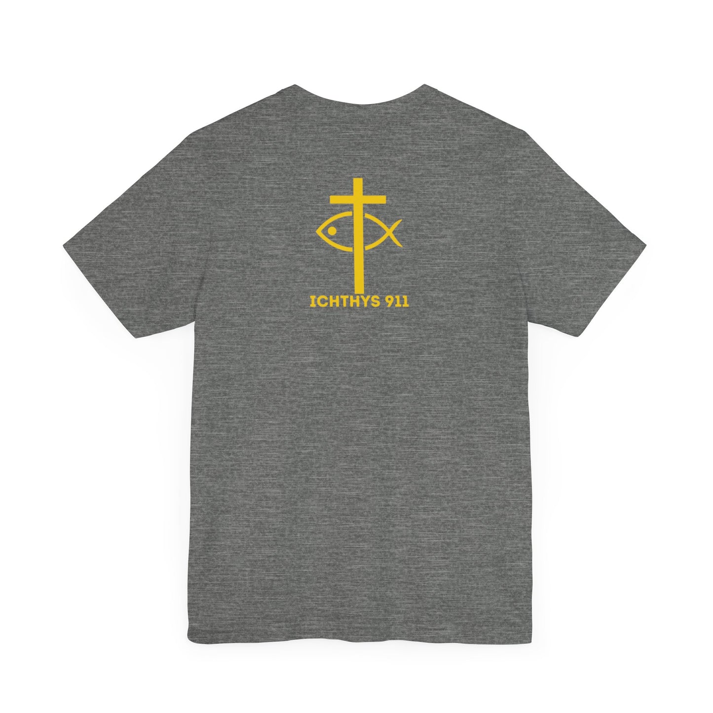 ICHTHYS 911 - "Roll With God Love Like Jesus" - Reverse Design - Unisex T- Shirt - Lightweight 100% Cotton - Summer T - Arm Form Fitting - Men T- Shirt - Women T-Shirt - Christian T-Shirt - Love Like Jesus
