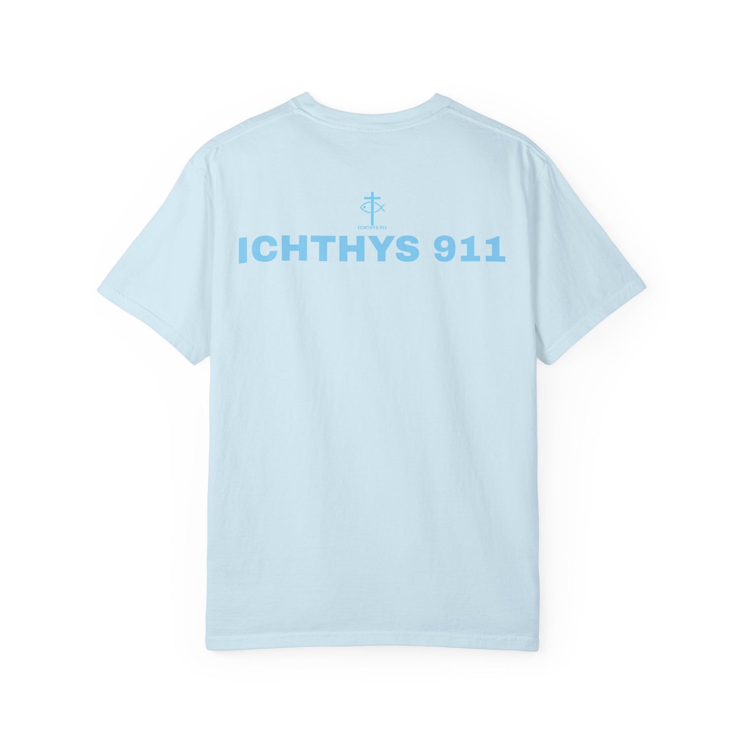 Authentic - Christian Streetwear T-Shirt – Jesus Gym & Faith Fashion, Unisex Garment-Dyed T-Shirt Blue Font - ICHTHYS 911