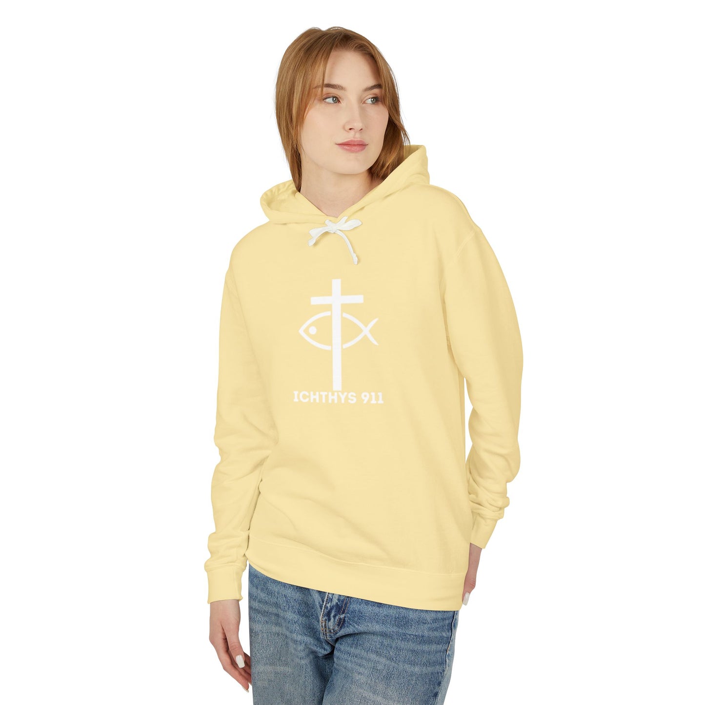 Iēsous Christos, Theou Yios, Sōtēr = Jesus Christ, Son of God, Savior - Unisex - Lightweight - Relaxed Fit - Religious Sweatshirt - ICHTHYS 911 - Hoodie