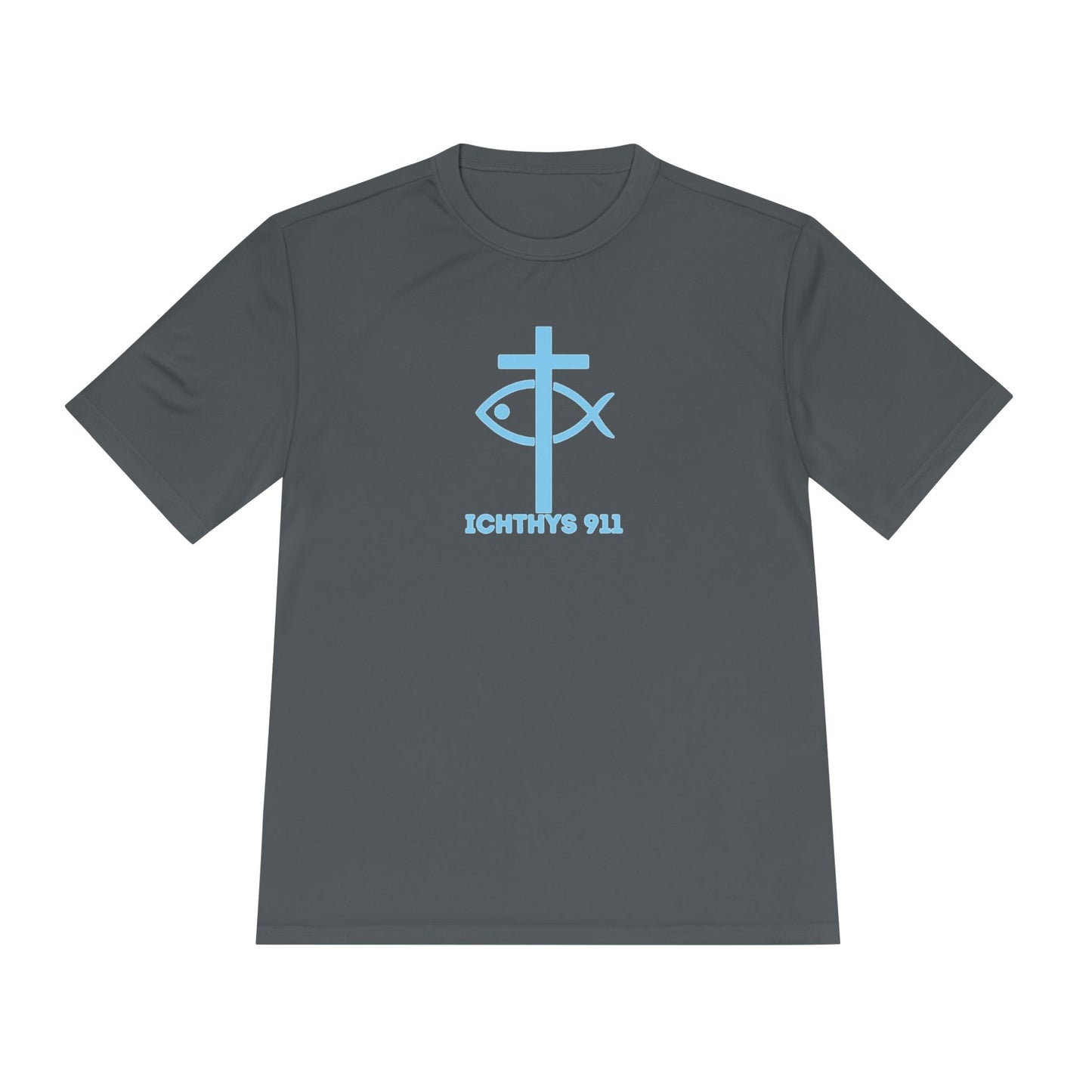 ICHTHYS 911 - Blue Font - "Jesus Is His Name Saving Souls is His Game" - Unisex Performance Shirt -Men T-Shirt - Women - Moisture Wicking Tee911