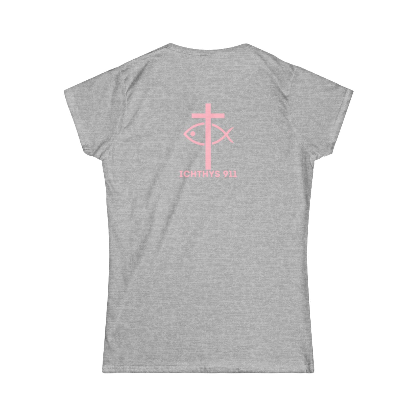 "Love, Hope, Faith - Love is the Greatest" - Reverse Design - Semi Fitted - Inspirational Faith Tee for Women - Wear Your Faith - 1 Corinthians - ICHTHYS 911 - Pink Font